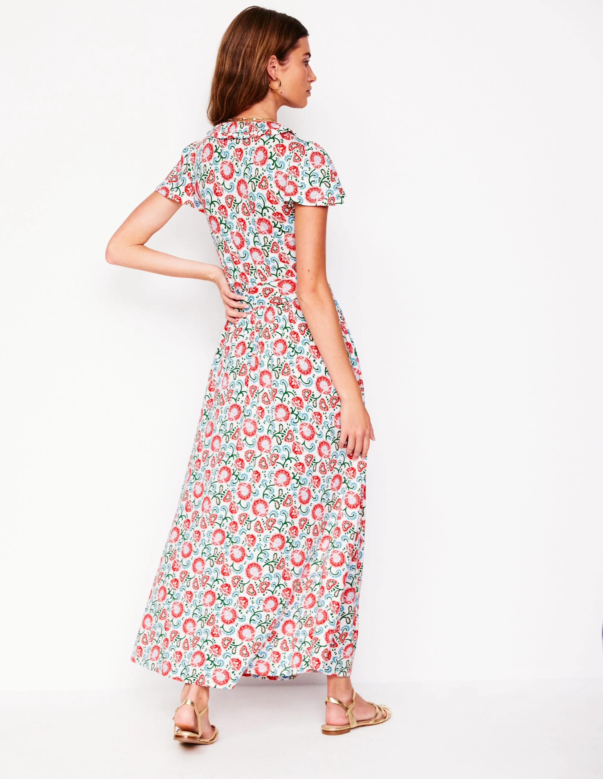 Nicola Jersey Tea Dress-Ivory, Garden Vine - Image 3