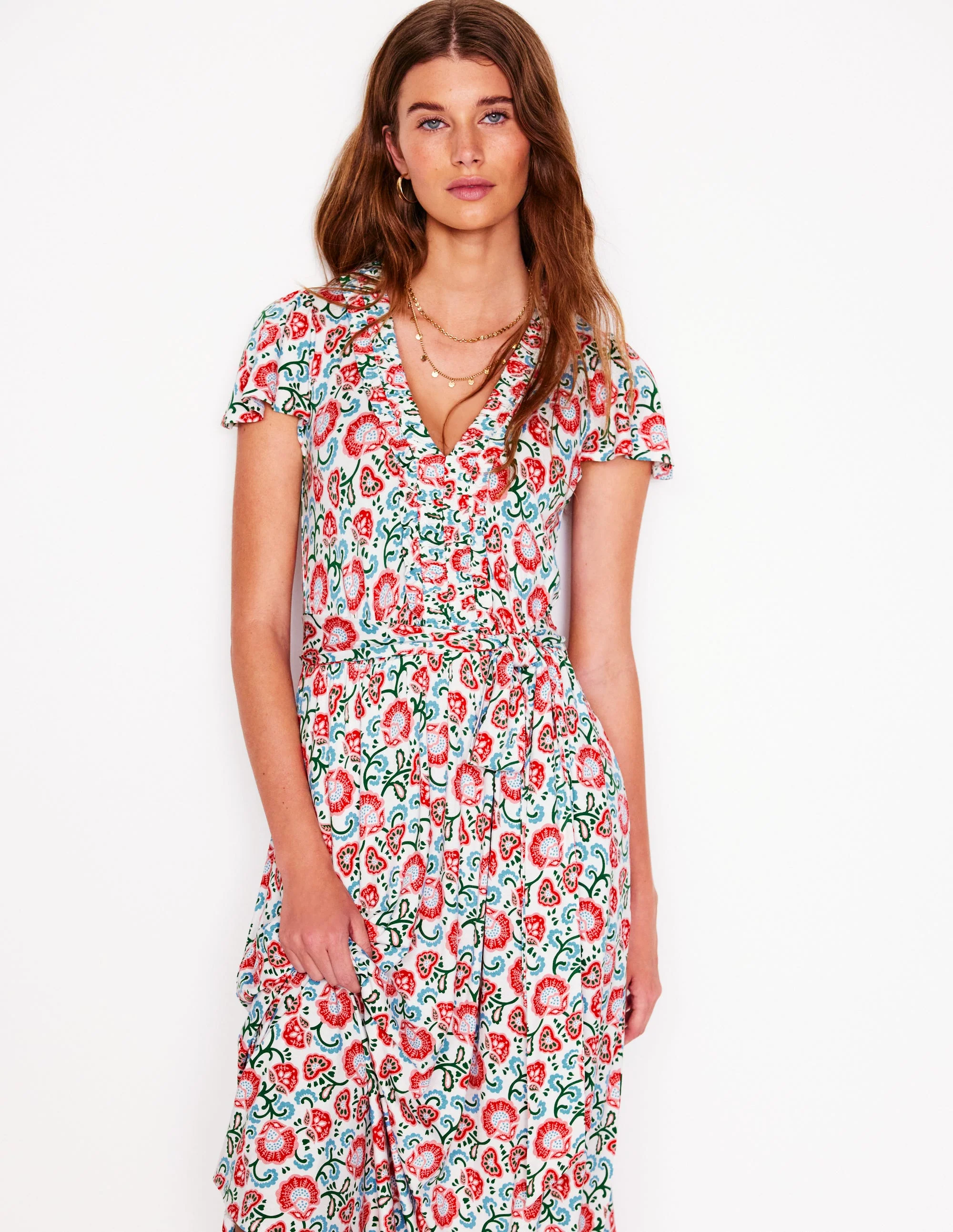 Nicola Jersey Tea Dress-Ivory, Garden Vine - Image 4