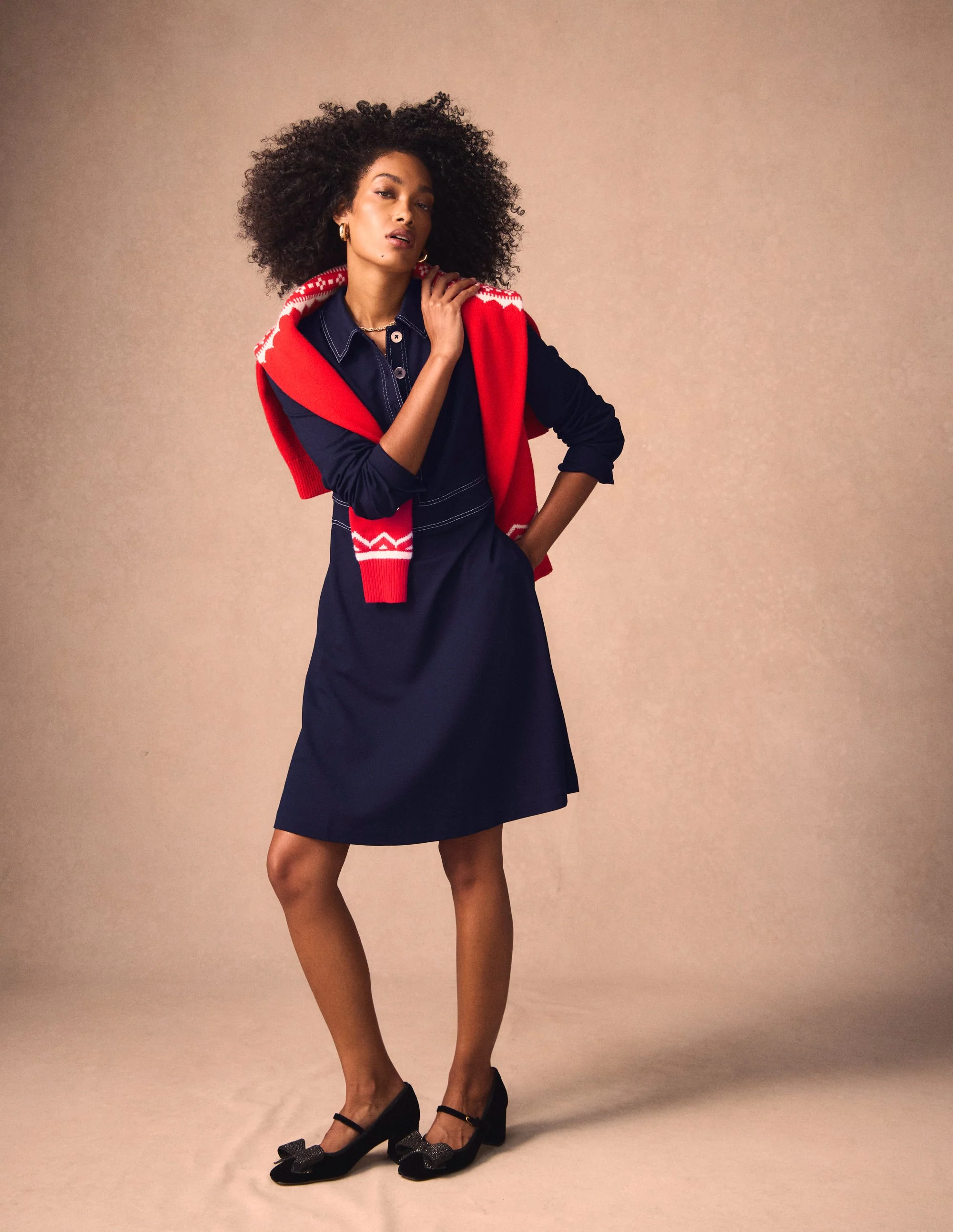 Nicolette Long Sleeve Dress-Navy