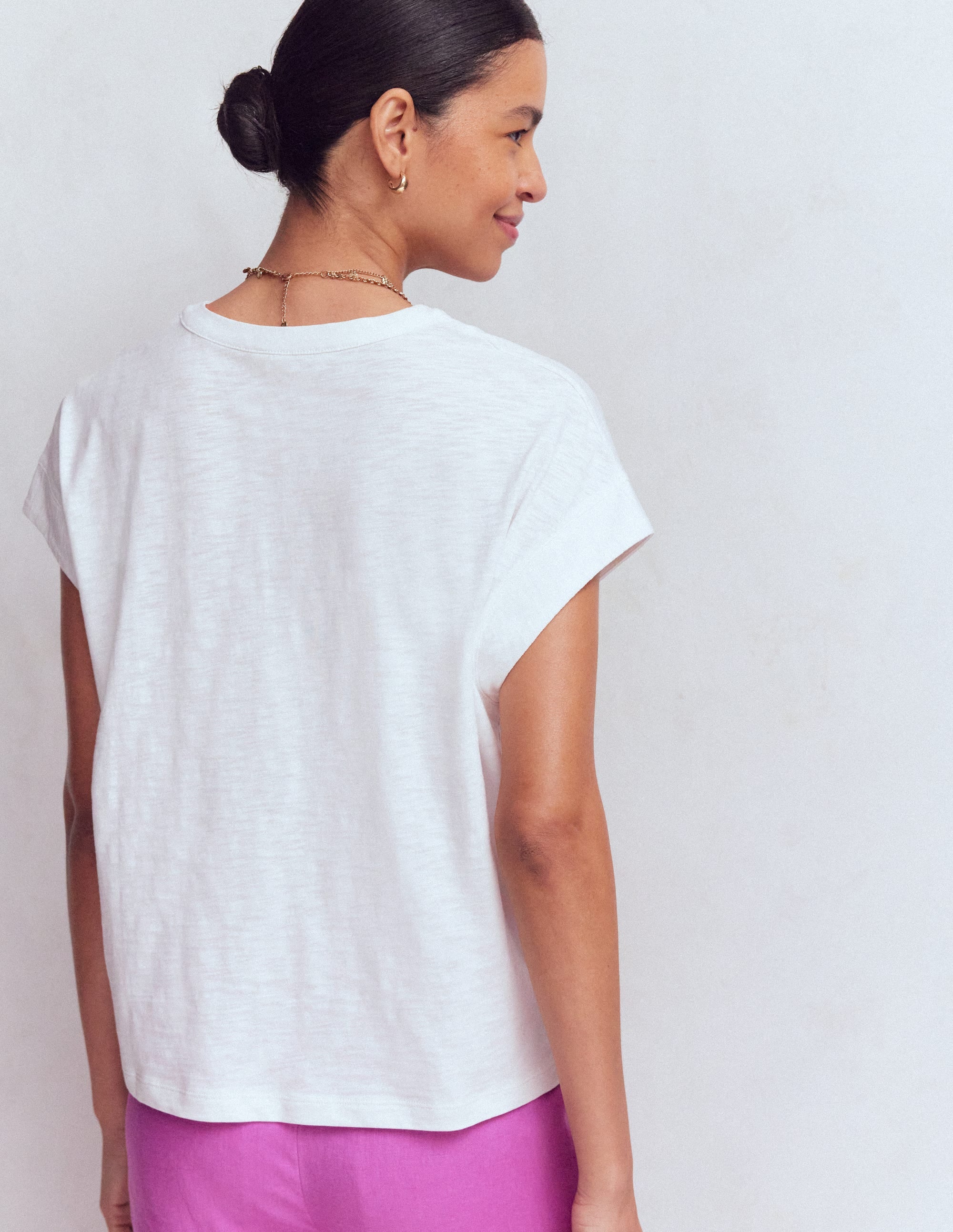 Nina Embroidered Notch T-shirt-White - Multi Embroidery - Image 4