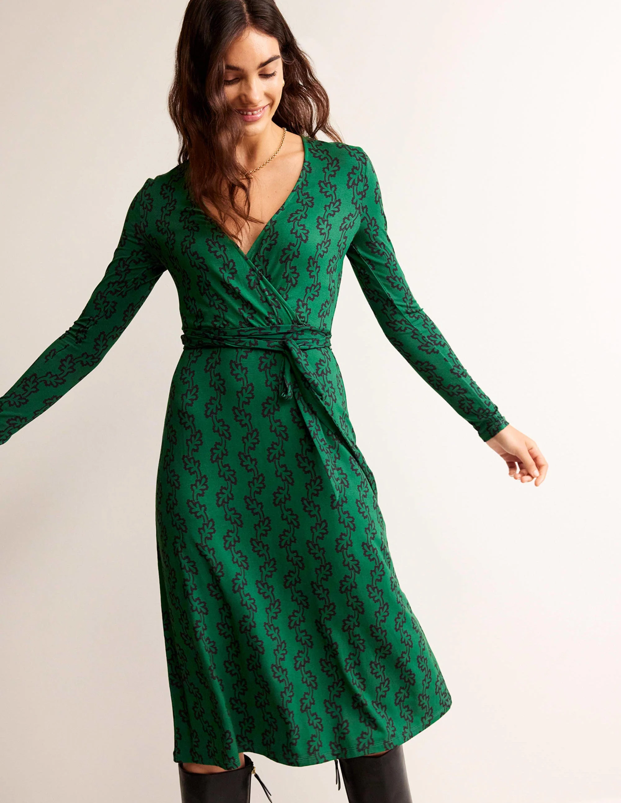 Nina Jersey Midi Dress-Amazon Green, Abstract Terrace