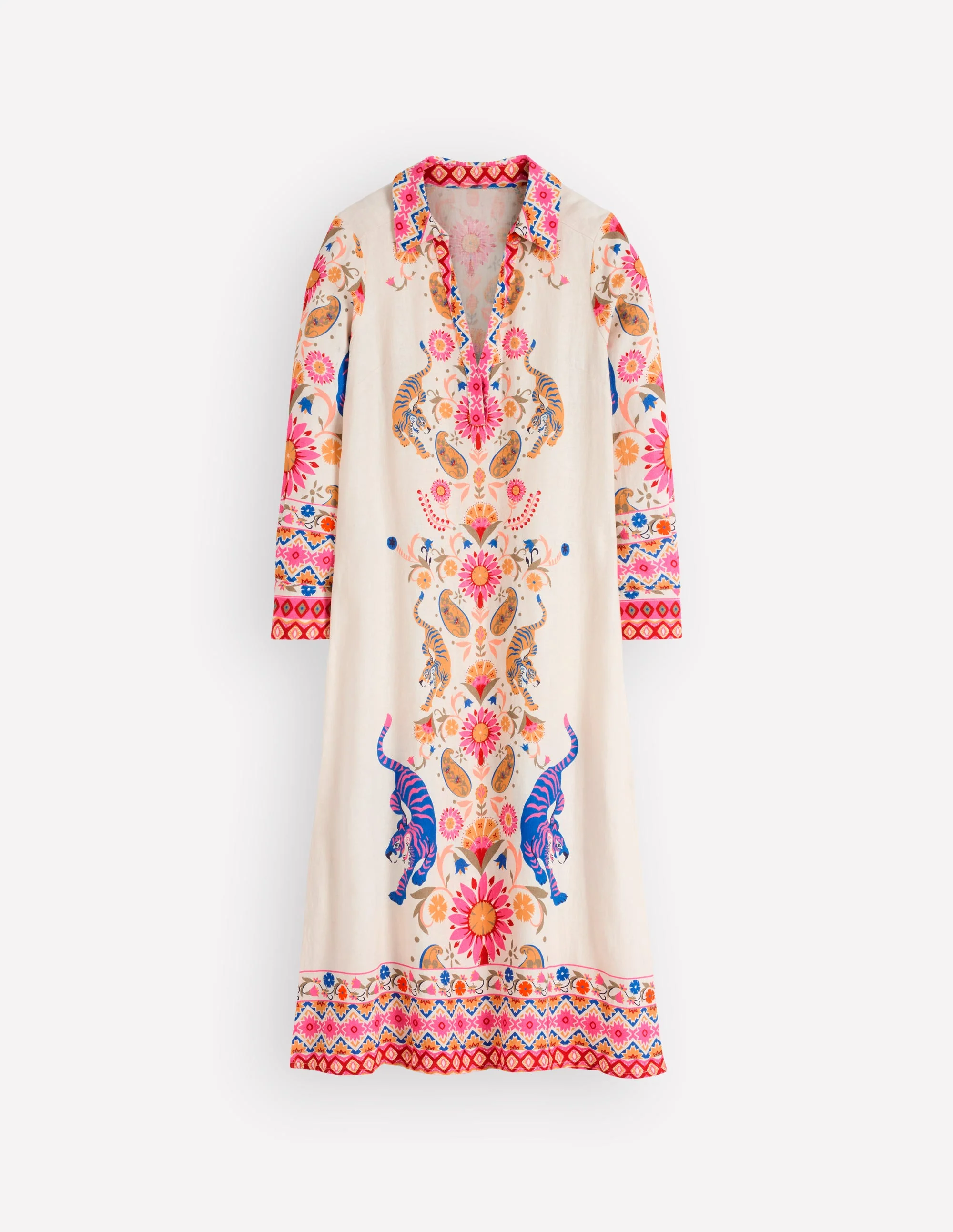 Notch Collar Linen Blend Tunic-Multi Tiger Tapestry - Image 7