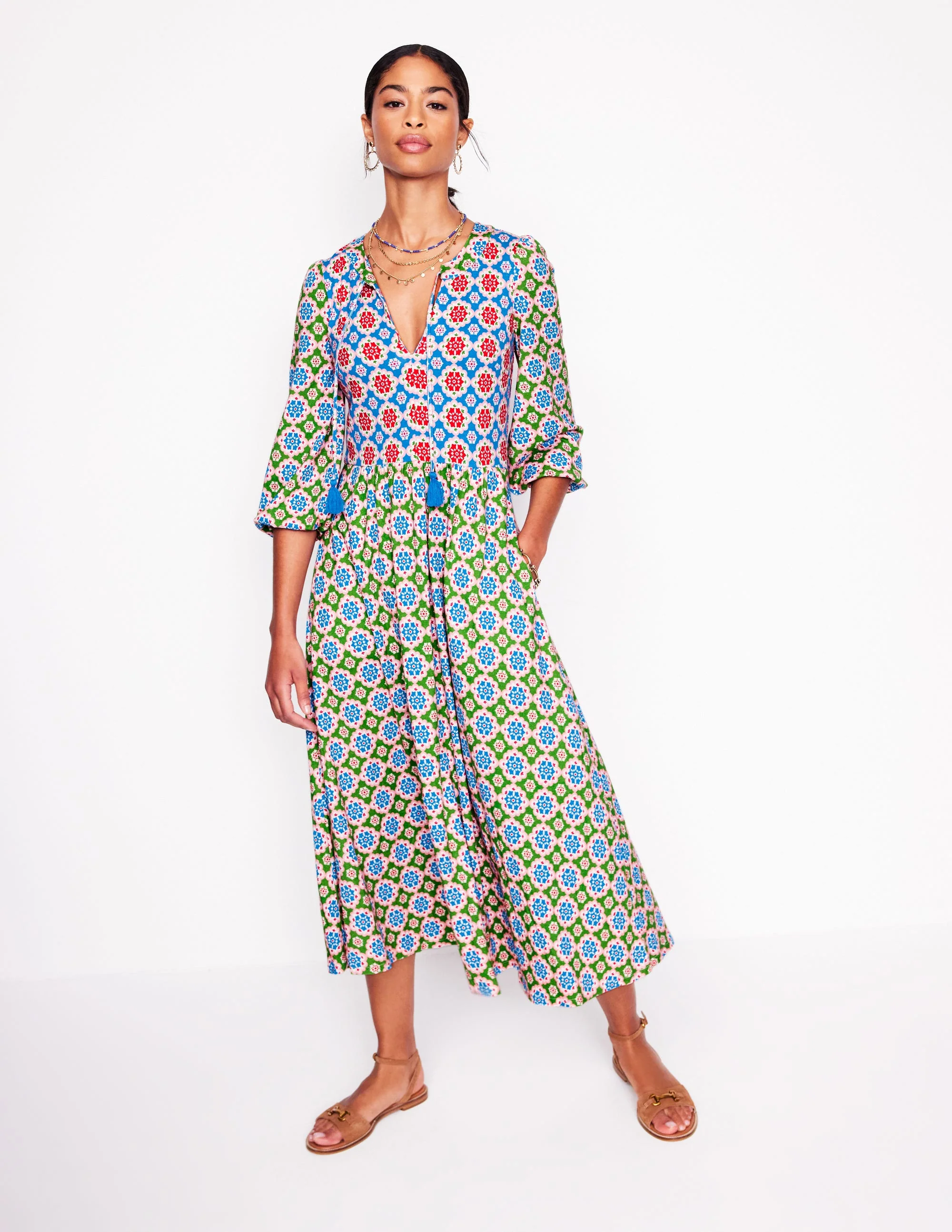 Notch Neck Midi Dress-Multi, Bloom Geo - Image 5
