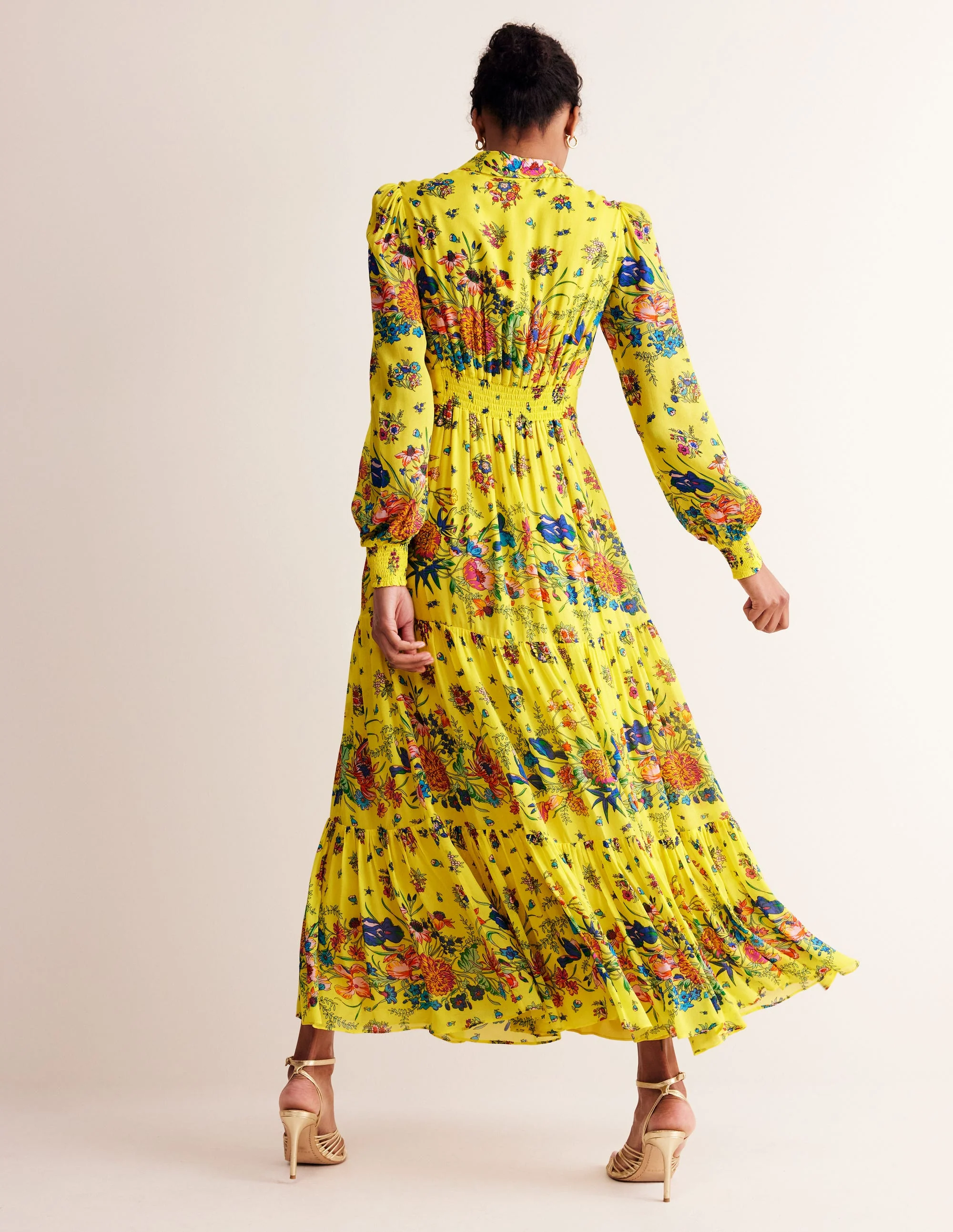 Occasion Maxi Shirt Dress-Vibrant Yellow, Gardenia Bloom - Image 3