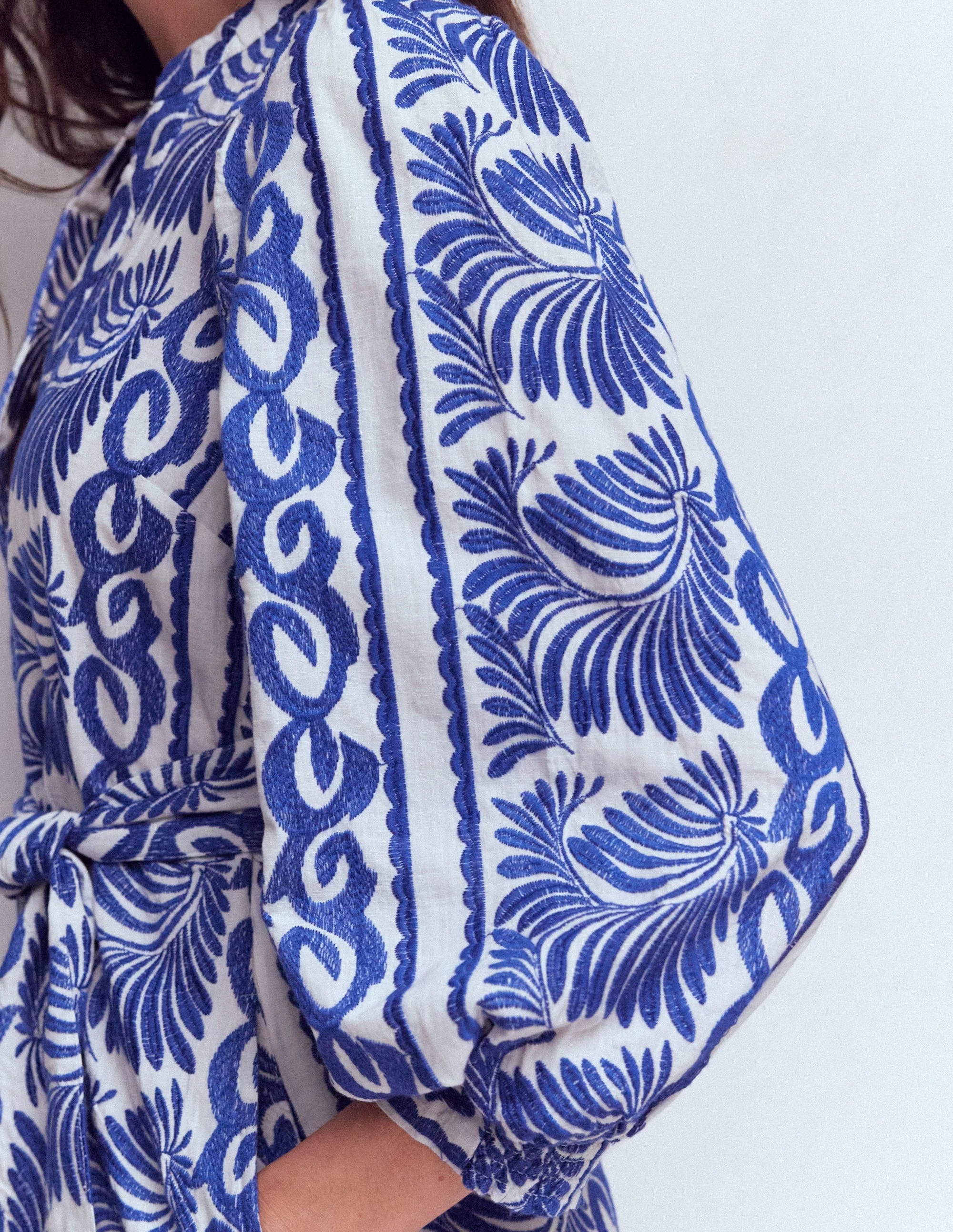 Octavia Cotton Dress-Blue Ivory Embroidery - Image 2
