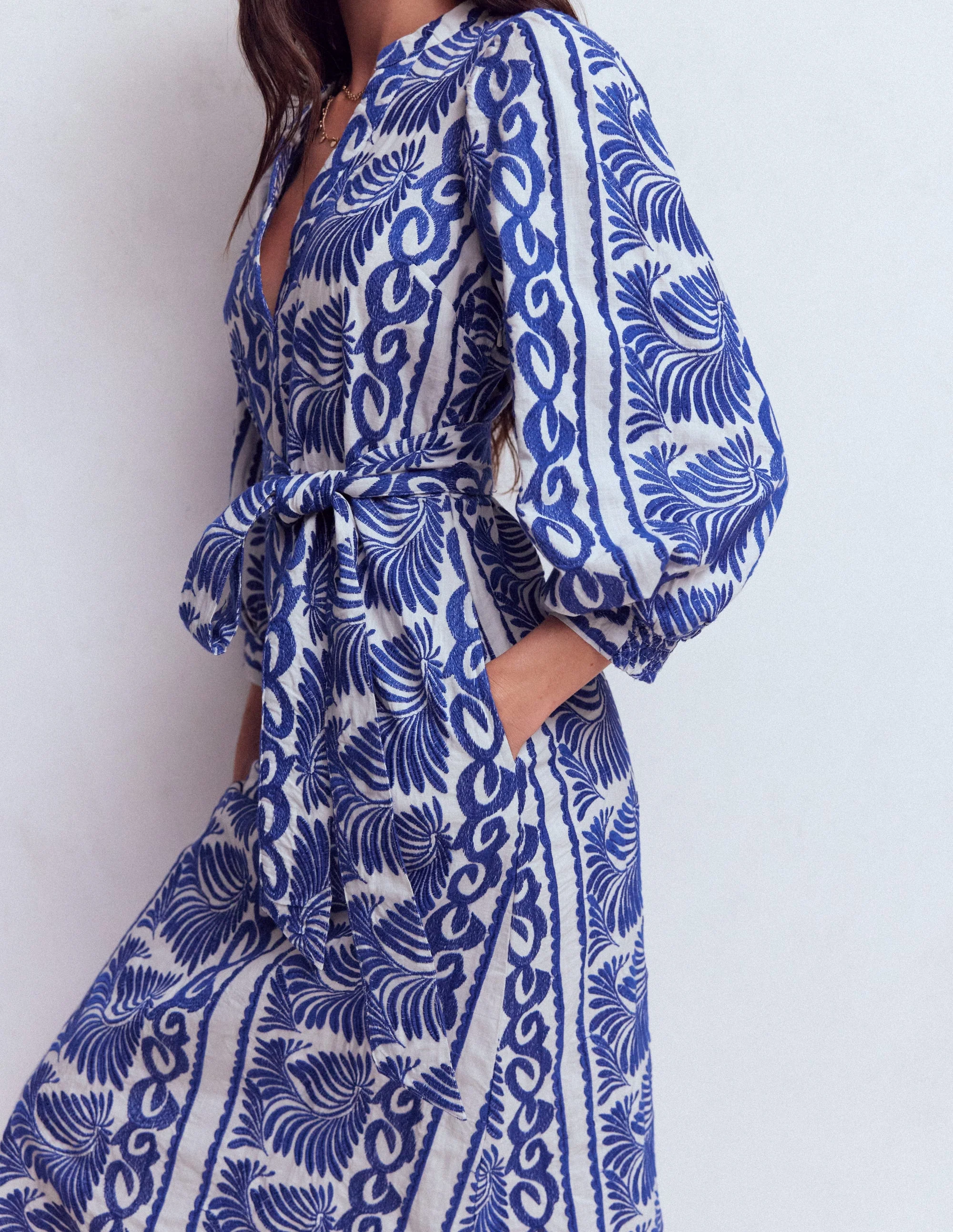 Octavia Cotton Dress-Blue Ivory Embroidery - Image 5