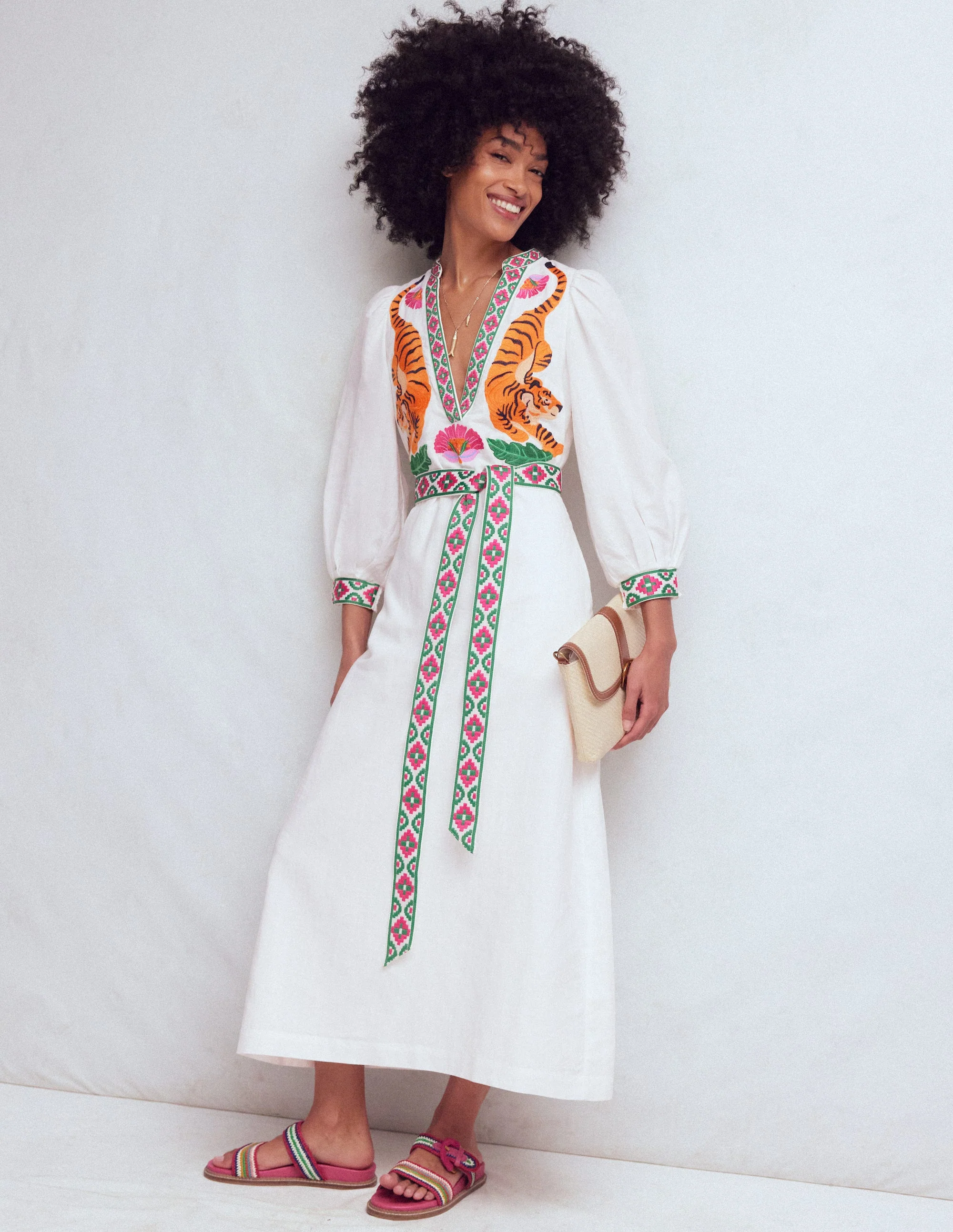 Octavia Linen Blend Dress-Tiger Embroidery - Image 2