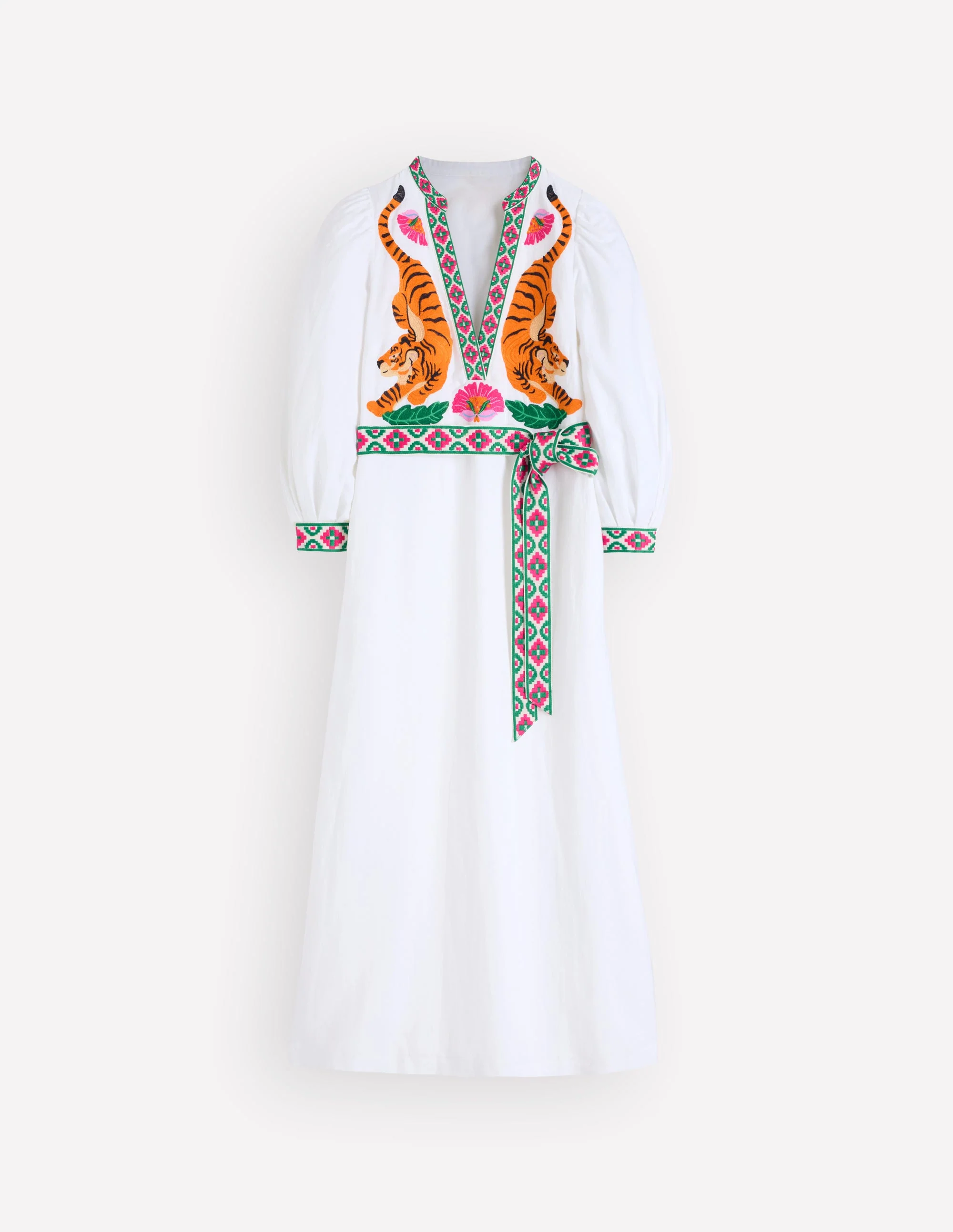 Octavia Linen Blend Dress-Tiger Embroidery - Image 6