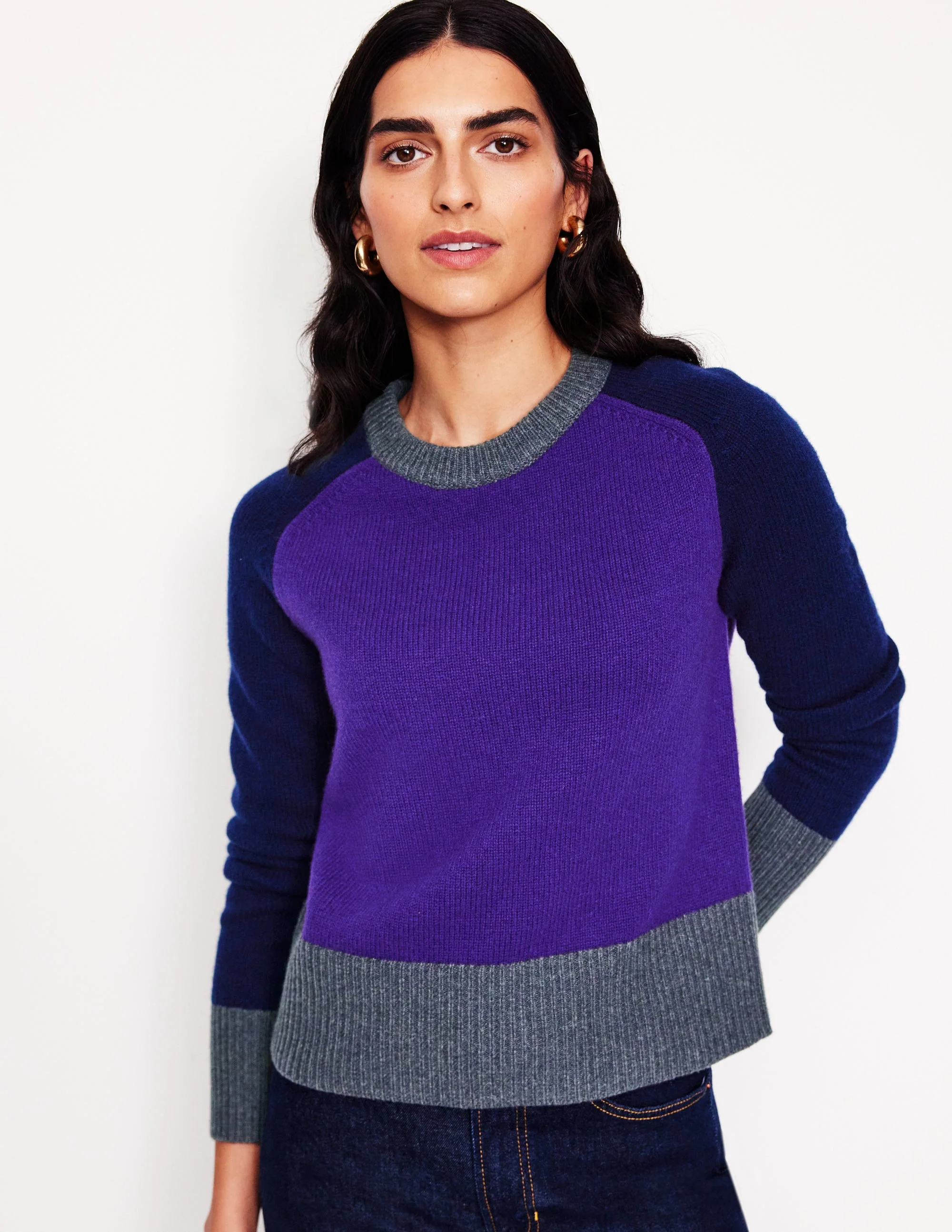Olivia Merino Jumper-Ameythyst Purple, Colourblock - Image 4