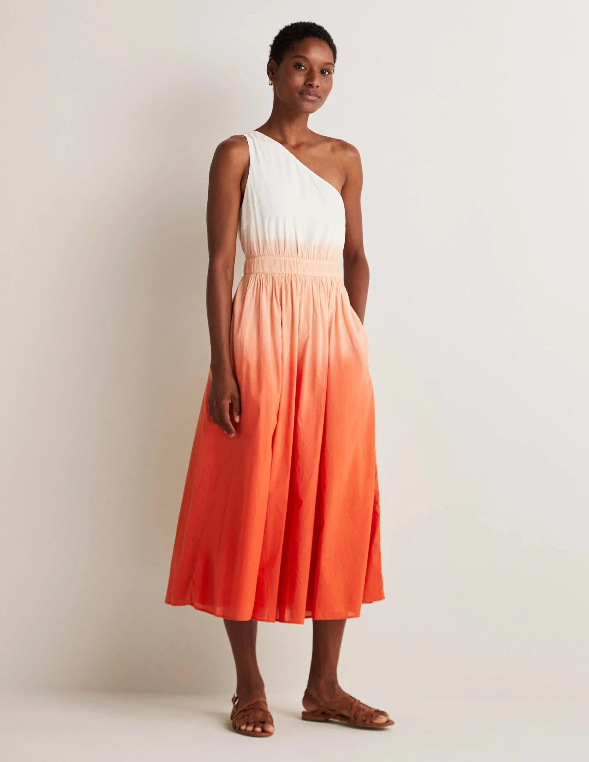 One Shoulder Midi Dress-Firecracker Dip Dye
