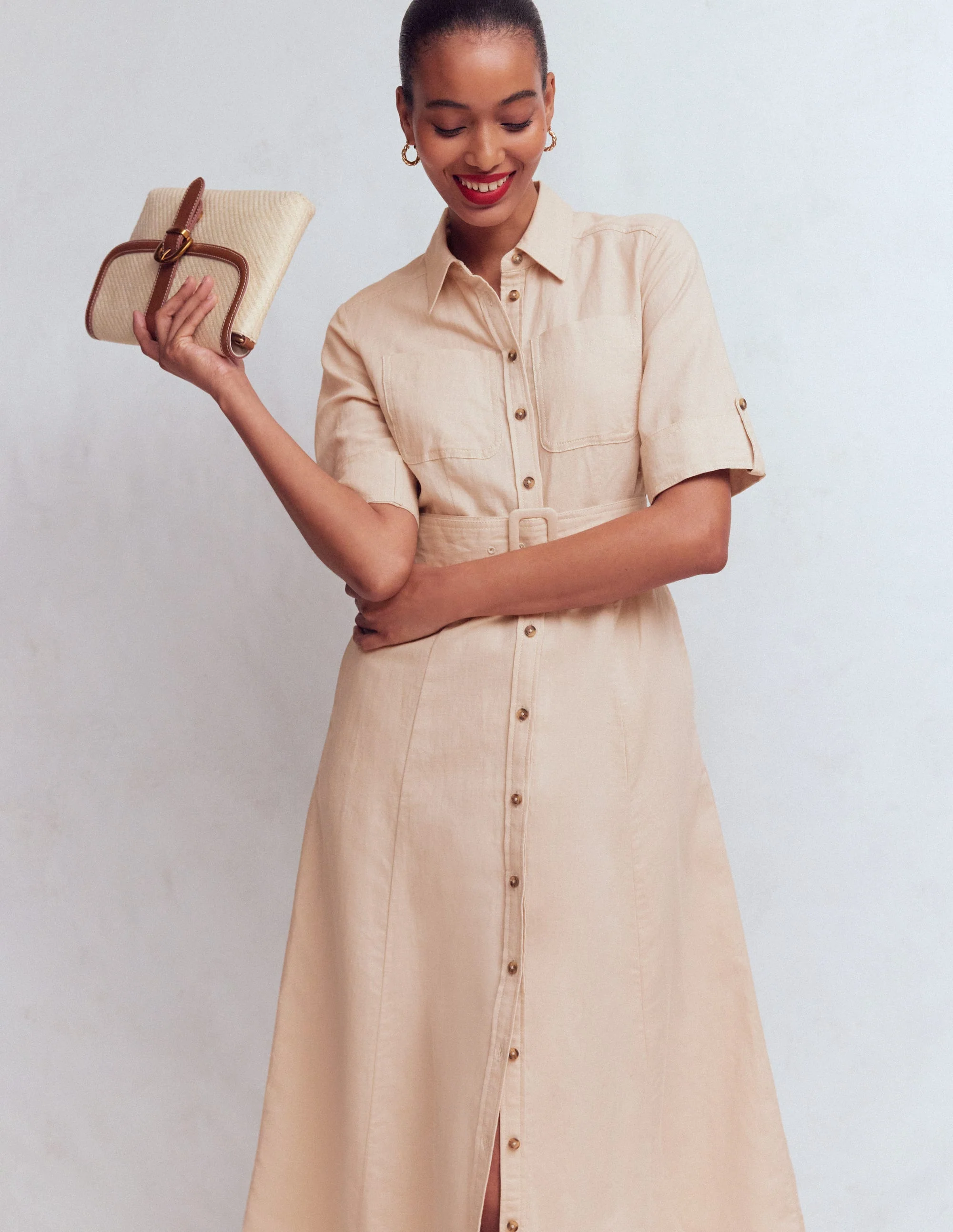 Ora Linen Blend Shirt Dress-Coffee - Image 6