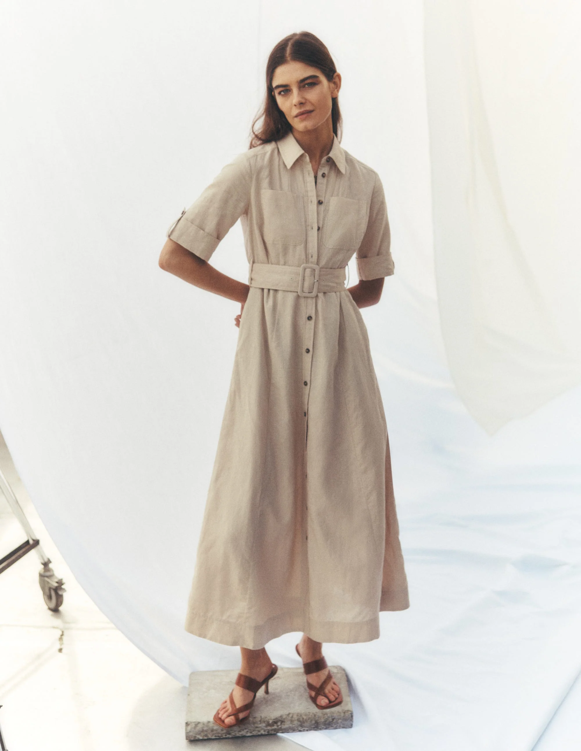 Ora Linen Blend Shirt Dress-Coffee - Image 7