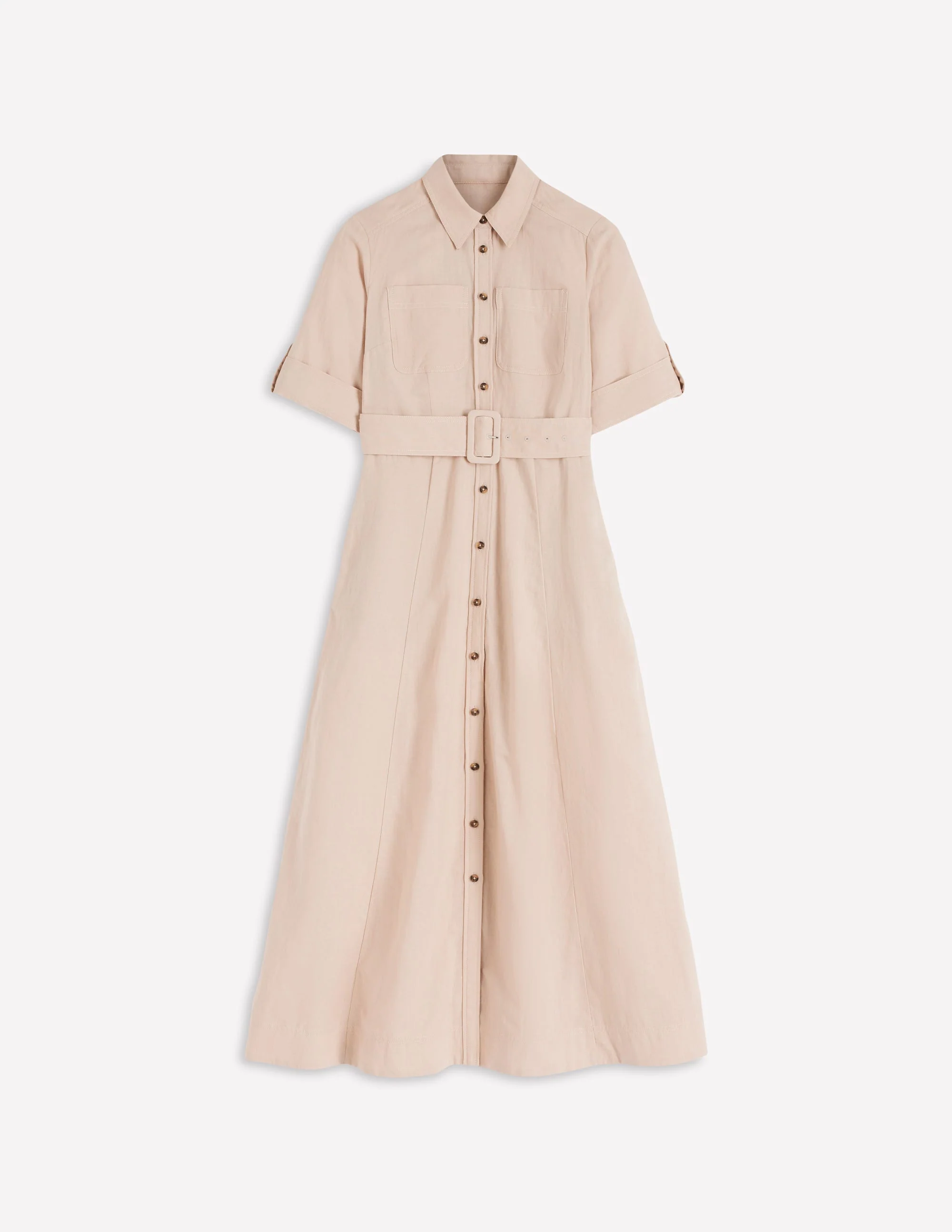 Ora Linen Blend Shirt Dress-Coffee - Image 8