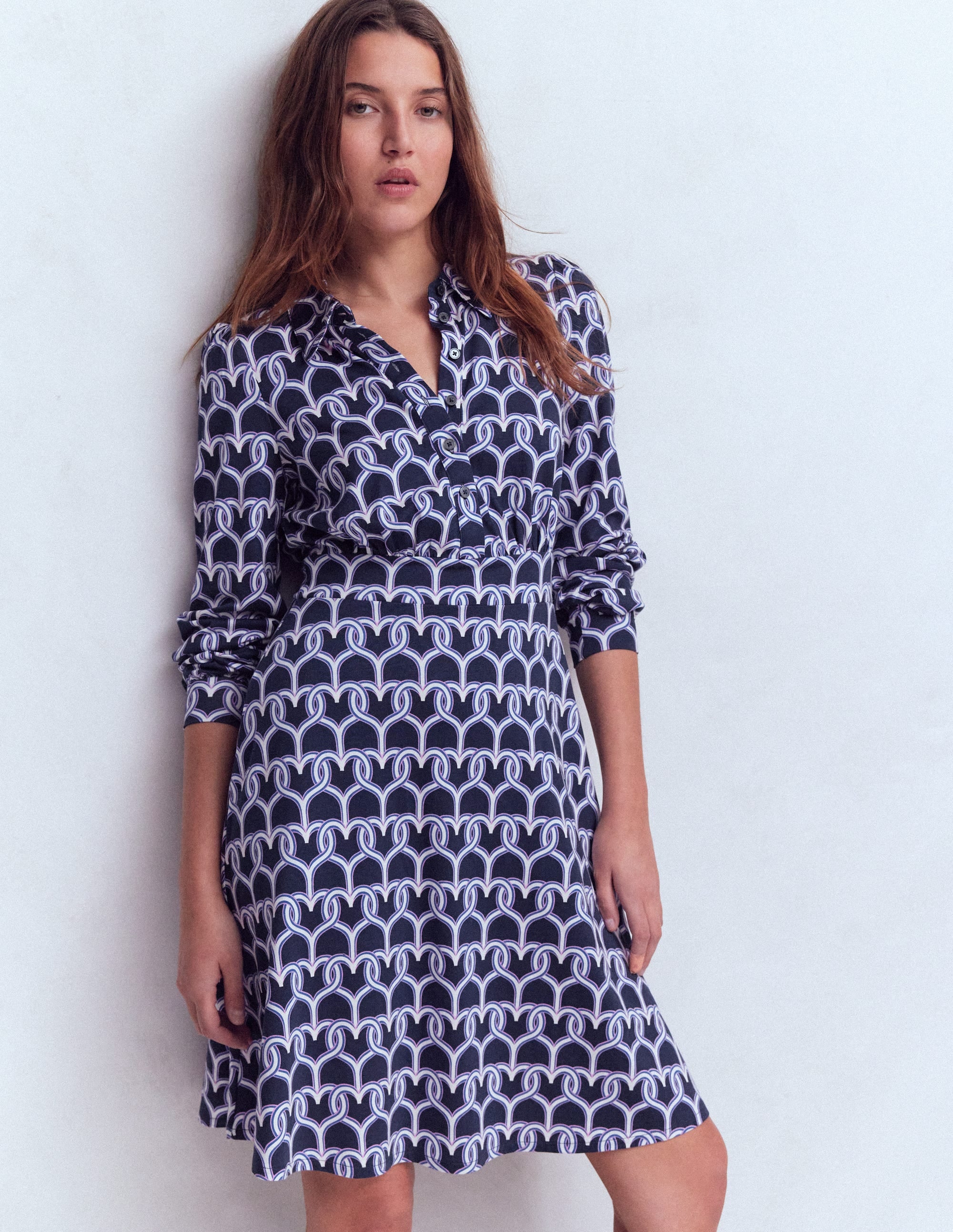 Orla Short Jersey Shirt Dress-French Navy, Heart Link