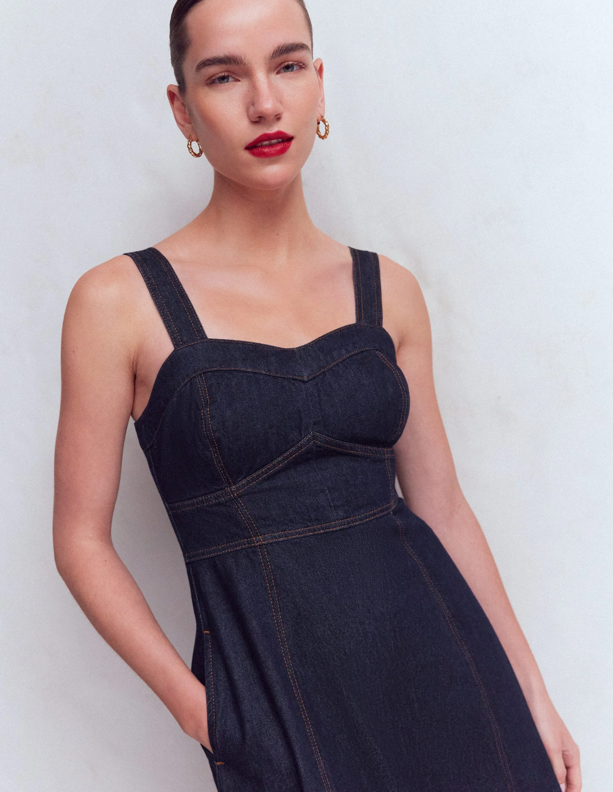 Panelled Bodice Denim Dress-Indigo - Image 4