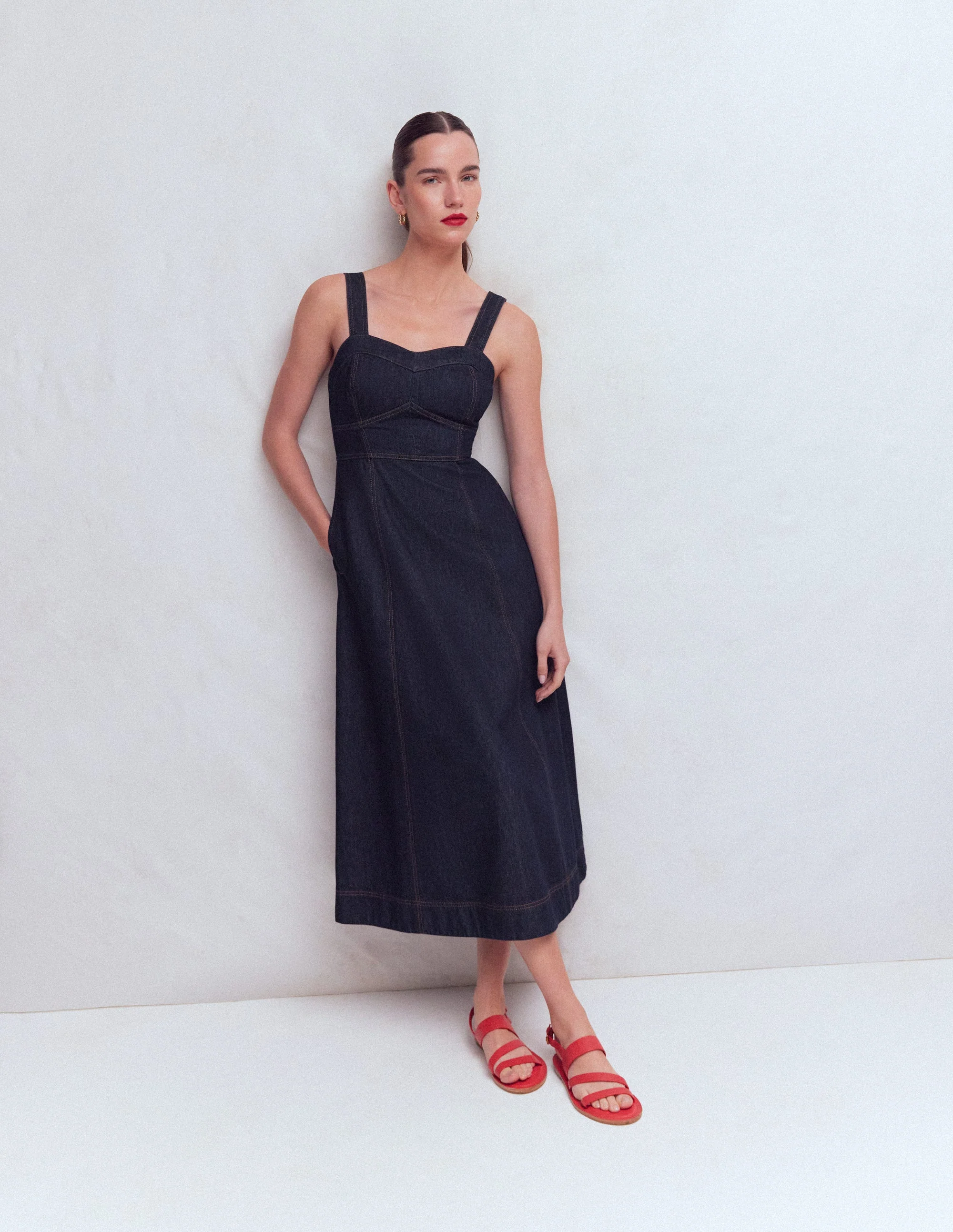 Panelled Bodice Denim Dress-Indigo - Image 5