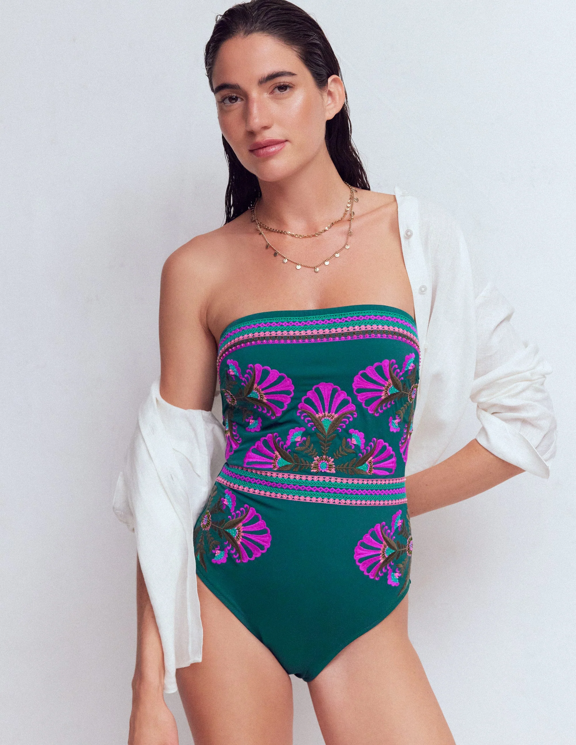 Paros Bandeau Swimsuit-Atlantic Blue, Embroidery - Image 5