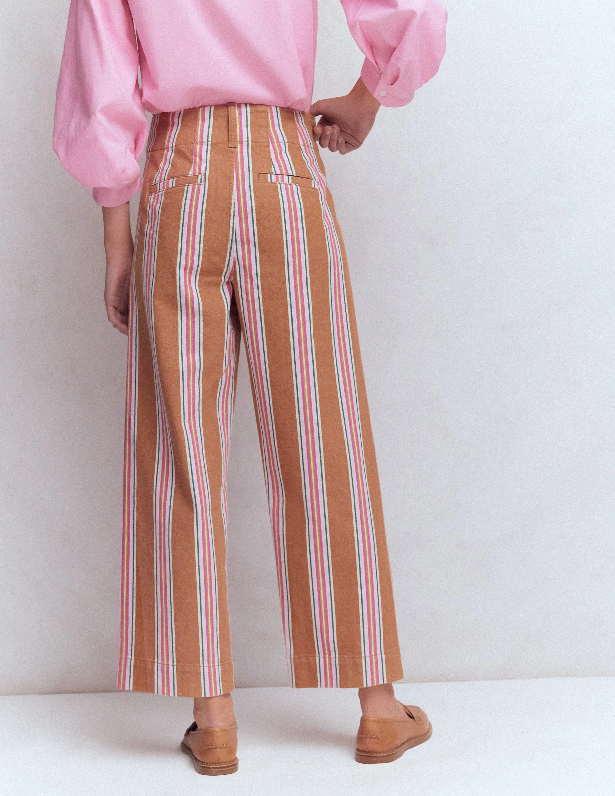 Patch Pocket Cropped Pants-Cognac, Pink Stripe - Image 3