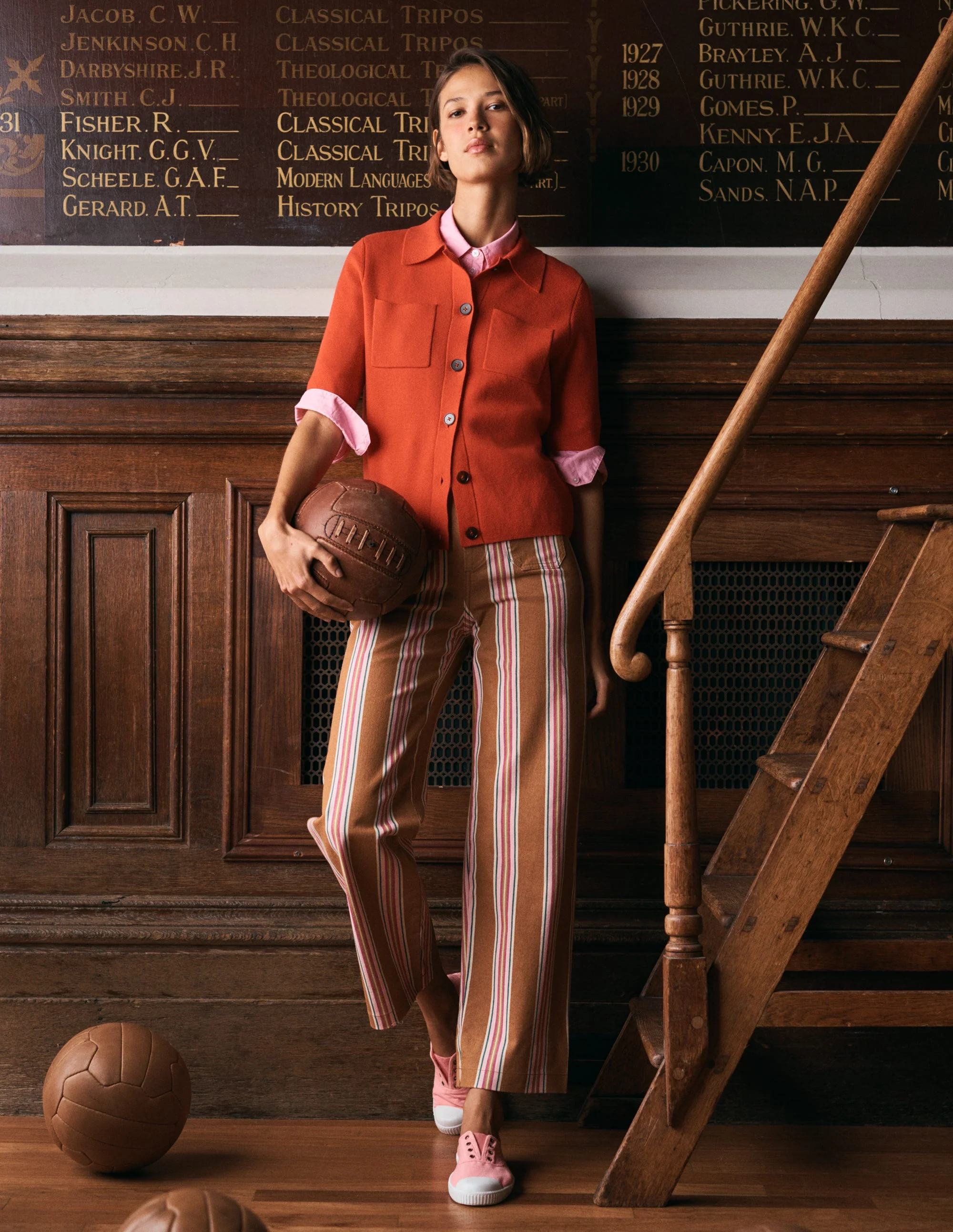 Patch Pocket Cropped Pants-Cognac, Pink Stripe - Image 4