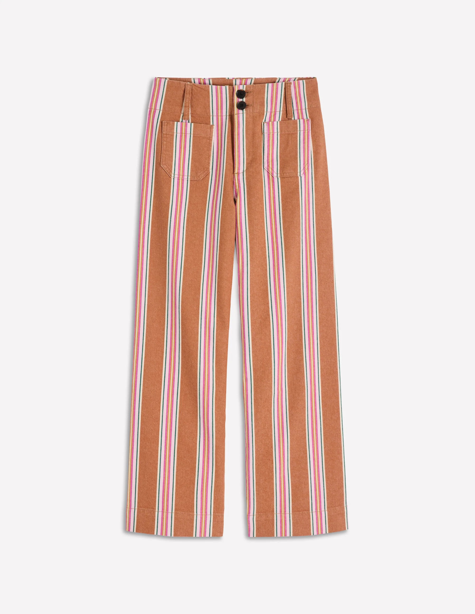 Patch Pocket Cropped Pants-Cognac, Pink Stripe - Image 5