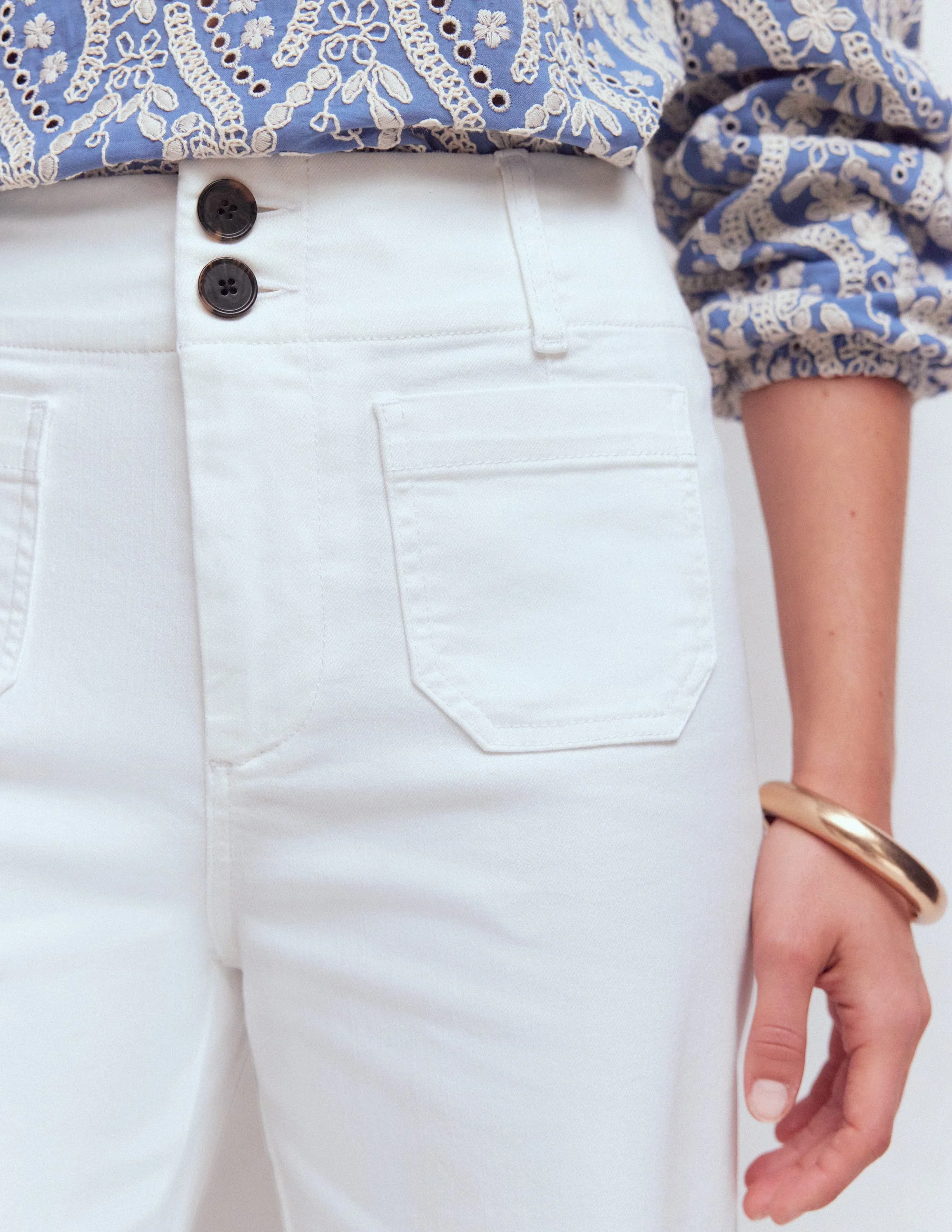 Patch Pocket Cropped Pants-White - Image 2
