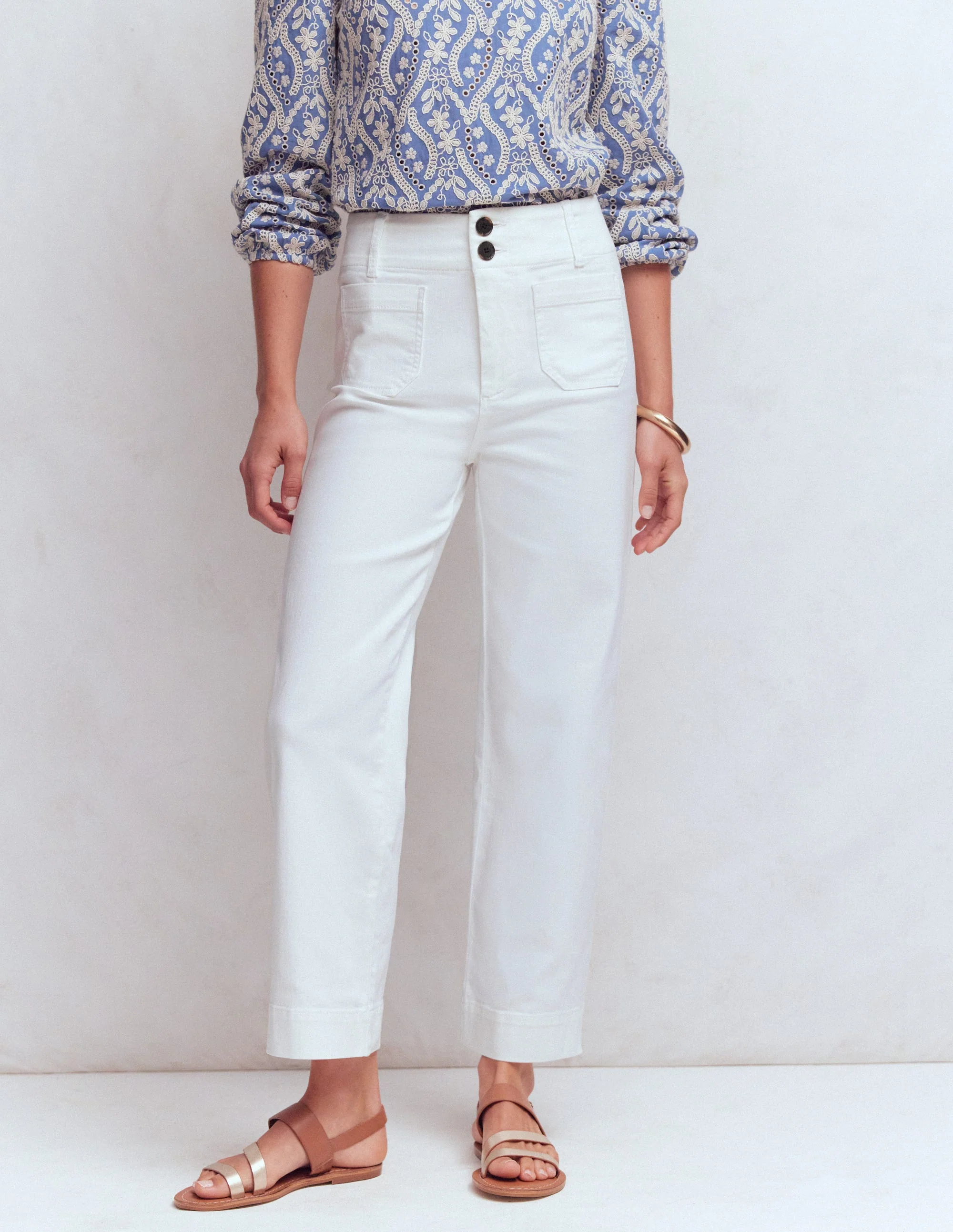 Patch Pocket Cropped Pants-White - Image 4