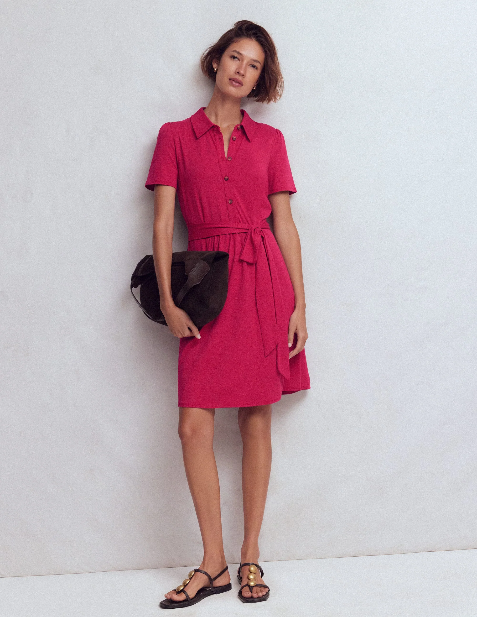 Patti Short Jersey Shirt Dress-Sweet Cherry - Image 4