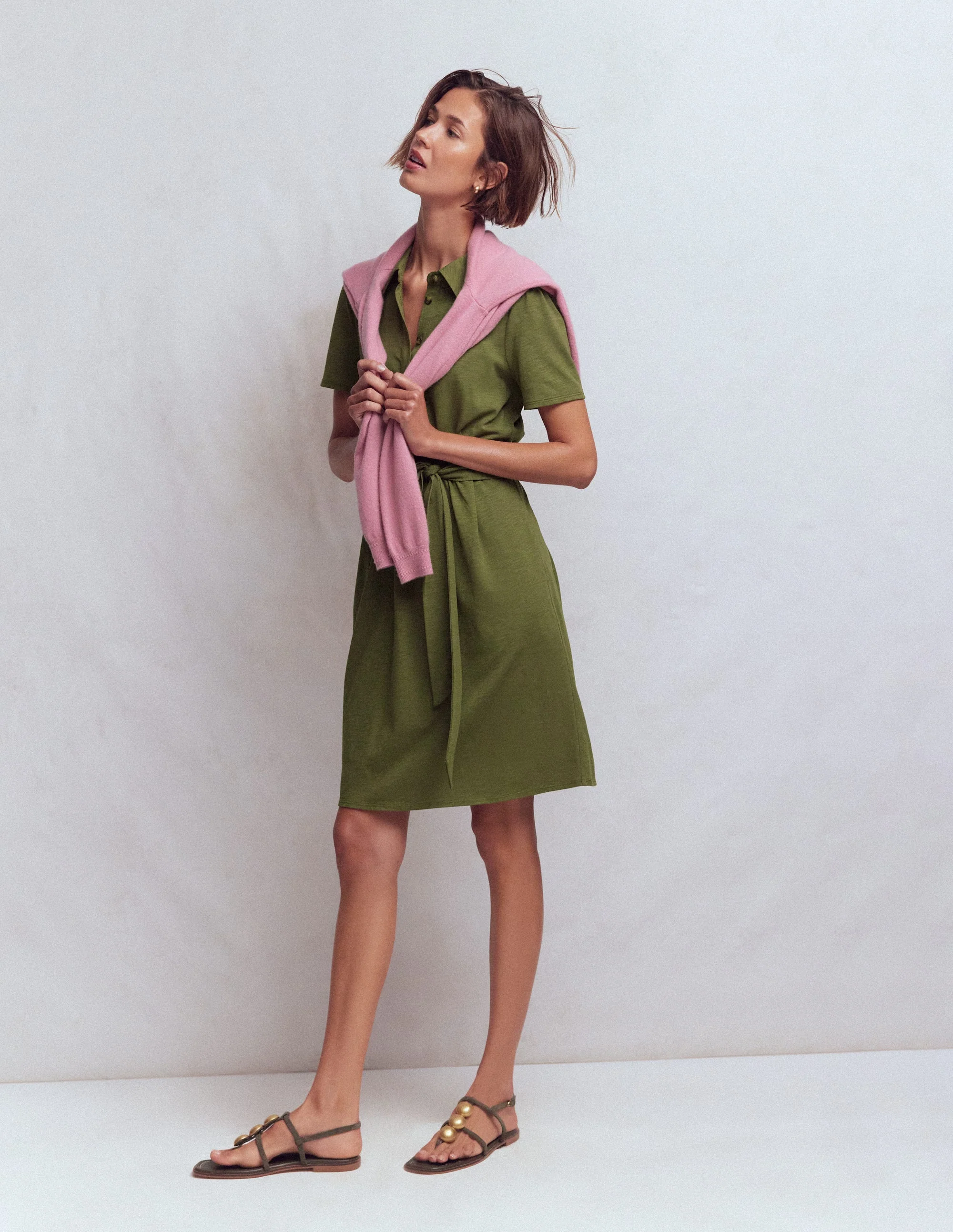 Patti Short Jersey Shirt Dress-Woodland Green - Image 4