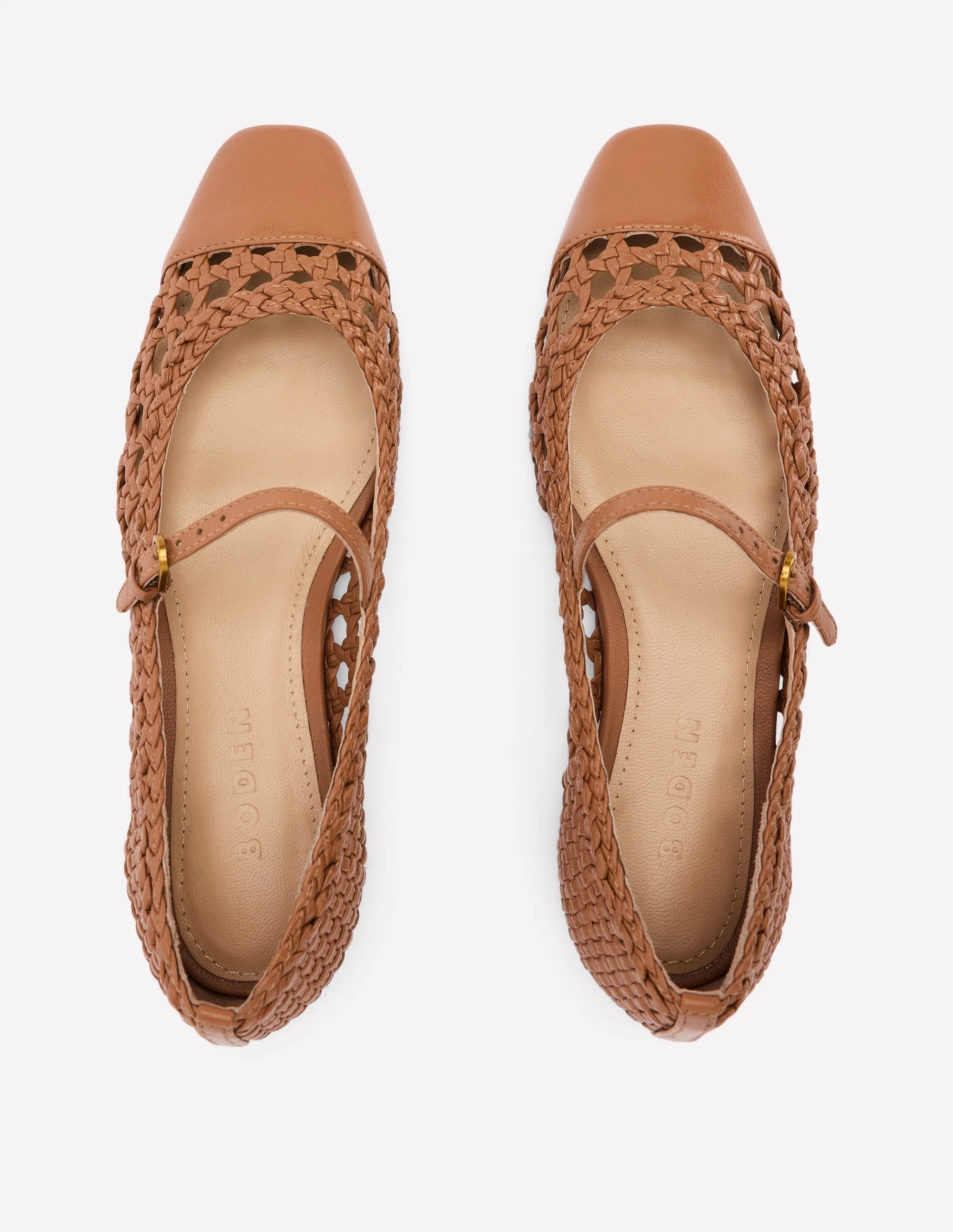 Penelope Mary Jane Flat-Tan Weave - Image 5