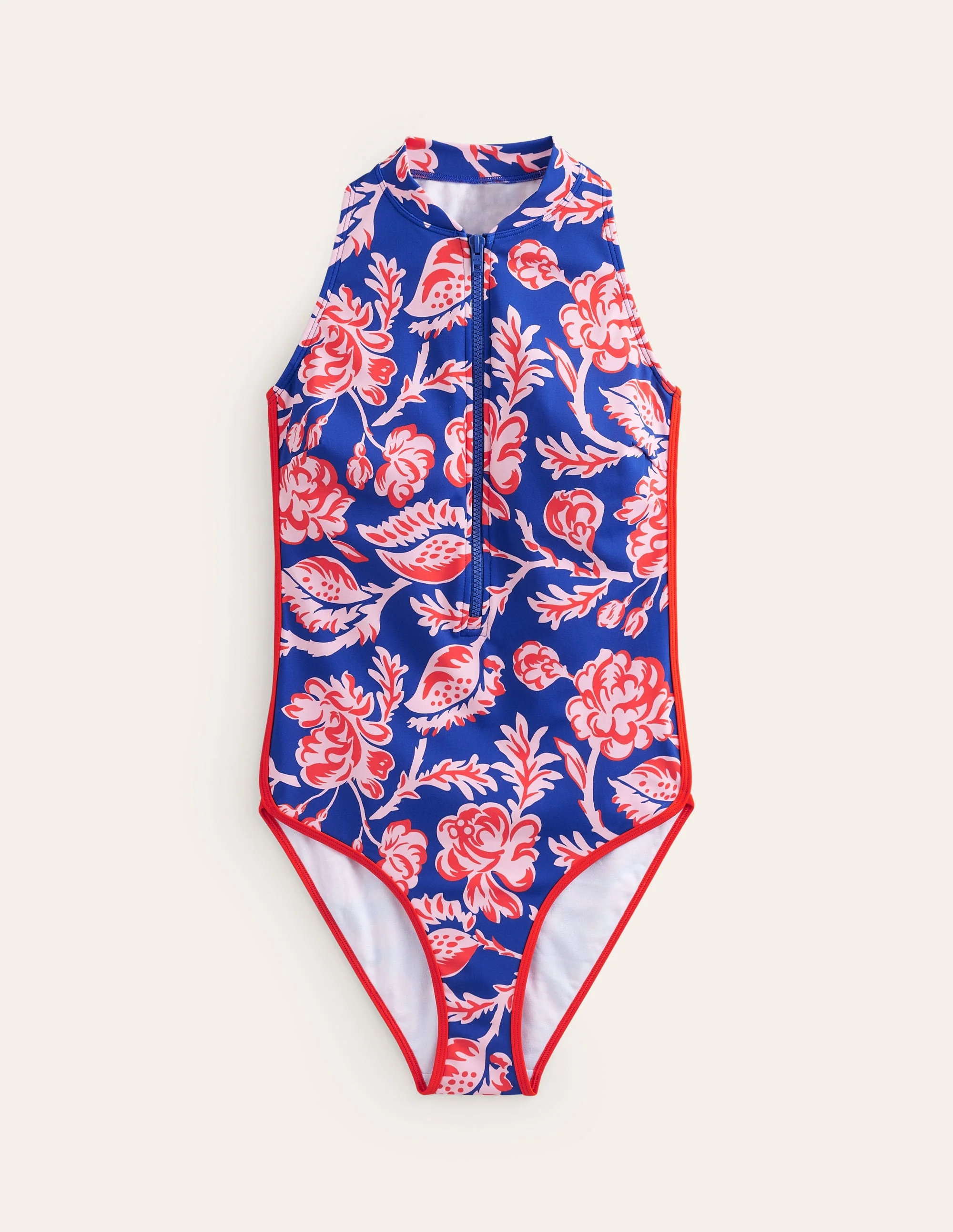 Piped Sporty Swimsuit-Surf The Web Blue, Rose Blush - Image 5