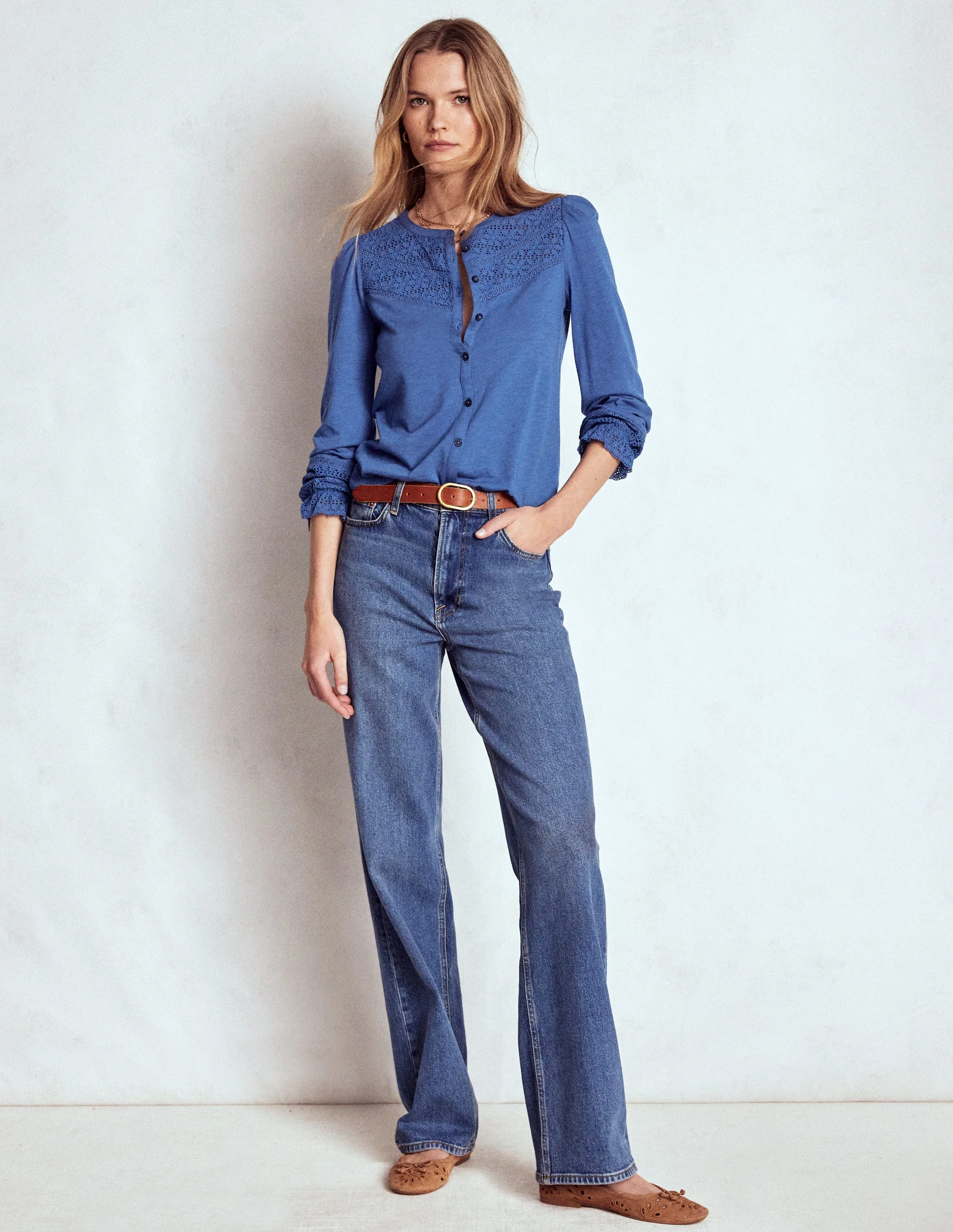 Pippa Broderie Jersey Shirt-Denim Blue - Image 4
