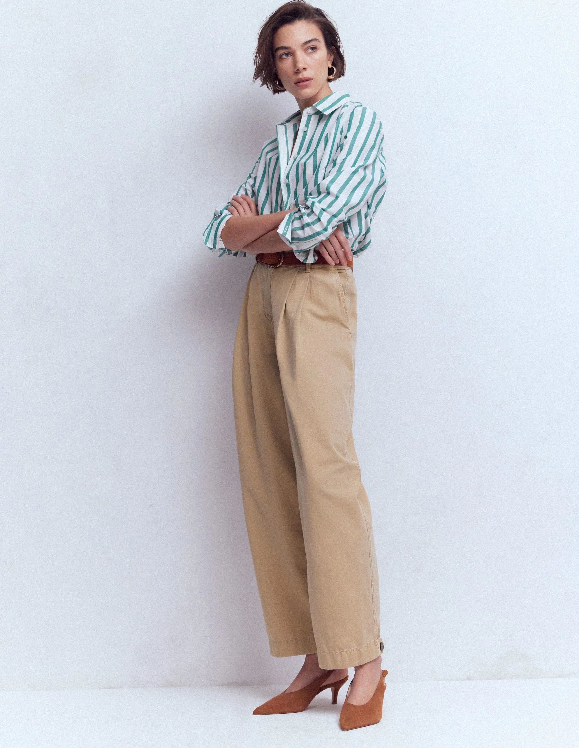 Pleat Barrel Leg Pants-Stone