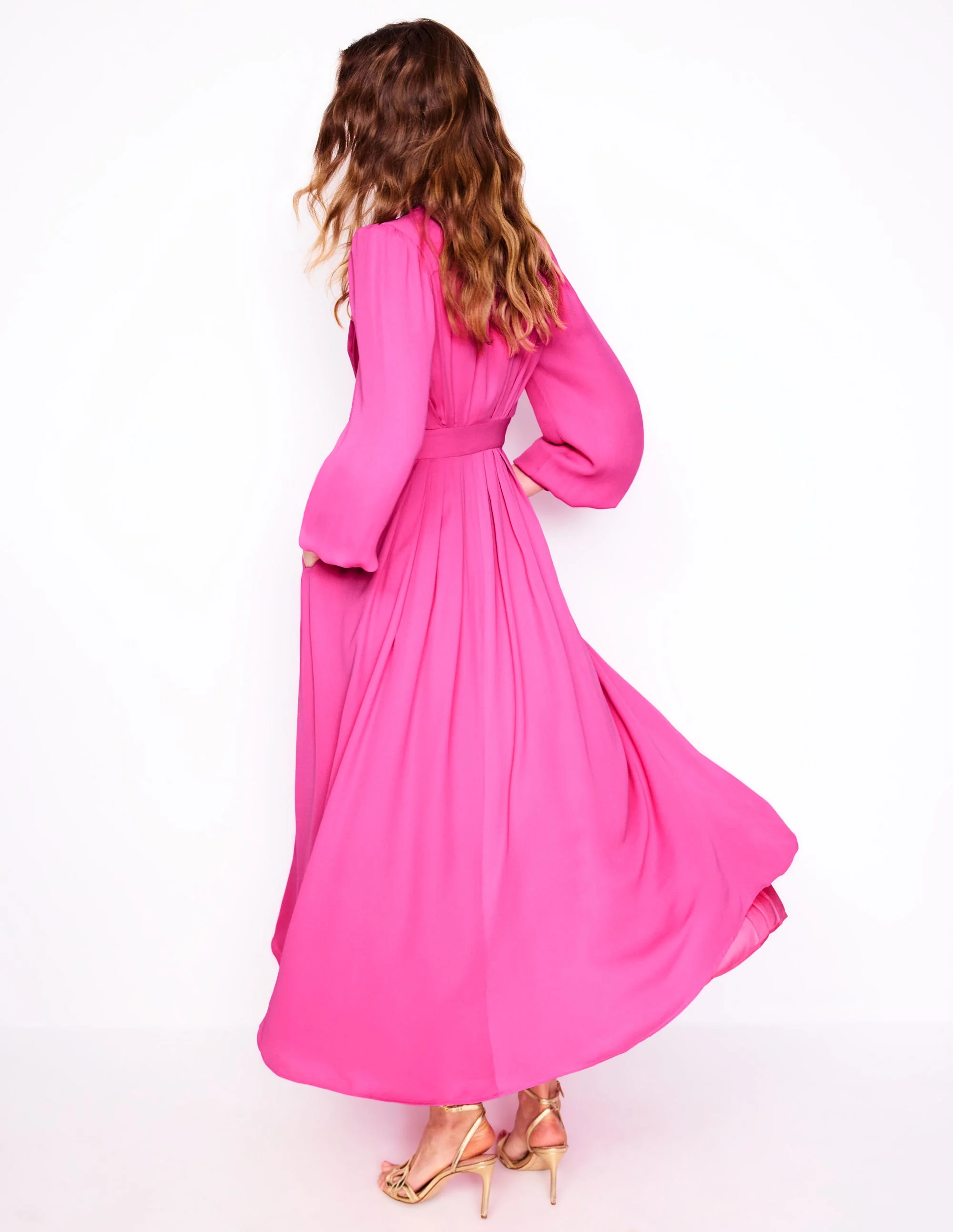 Pleat Detail Blouson Dress-Cosmos Pink - Image 3
