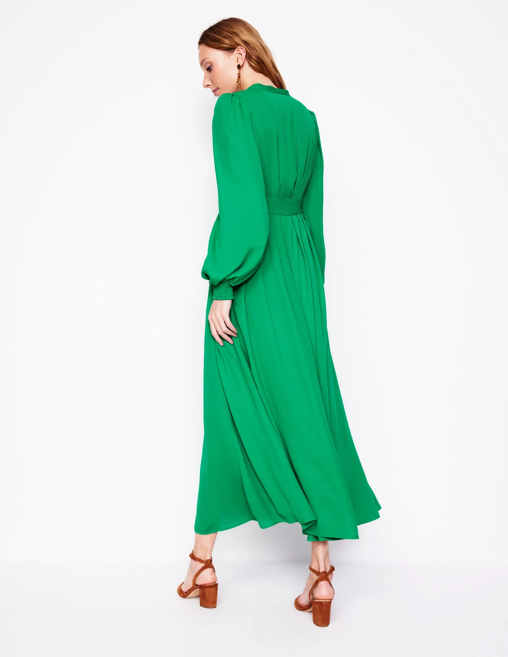 Pleat Detail Blouson Dress-Rich Emerald - Image 3