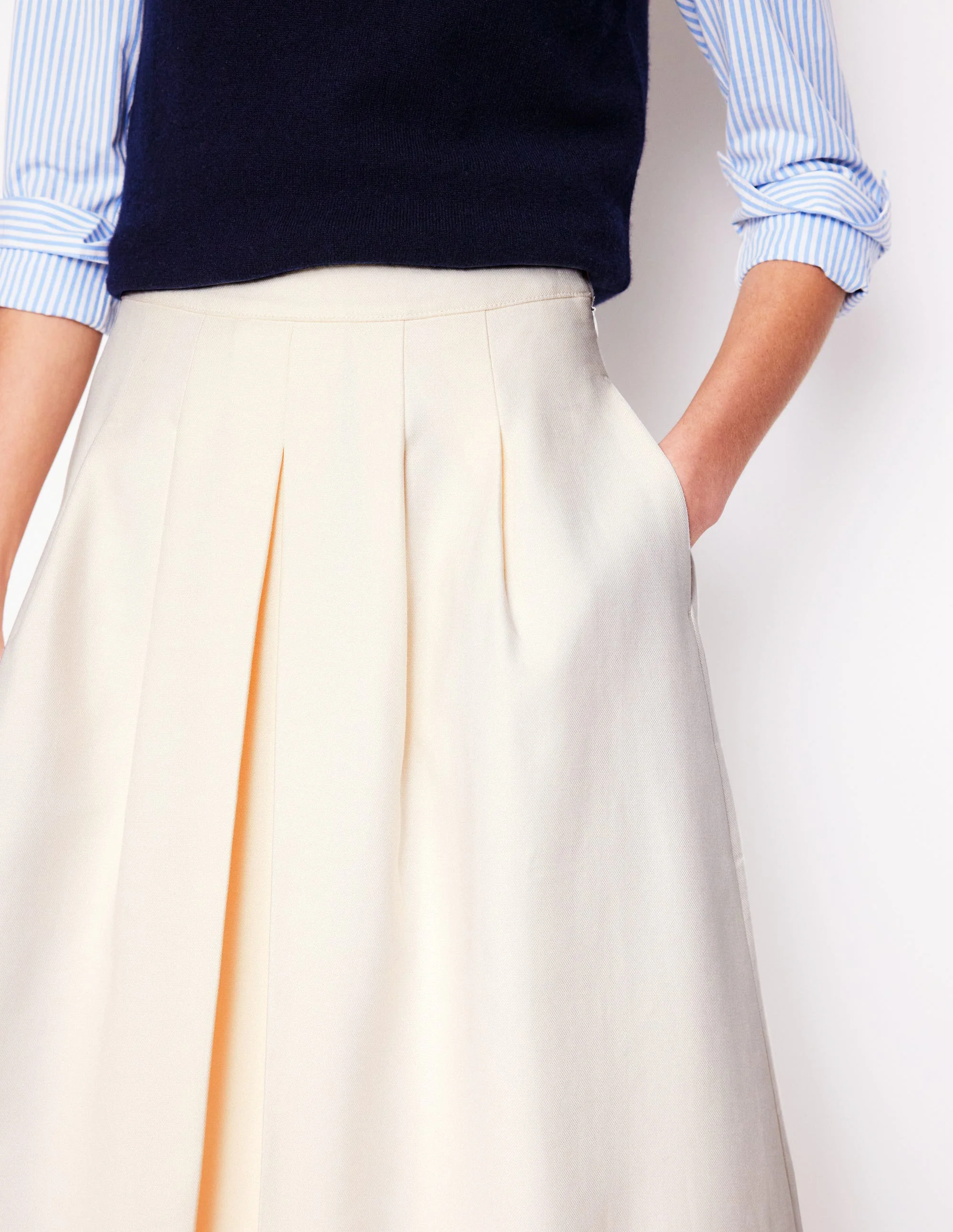 Pleat Detail Midi Skirt-Ivory - Image 2