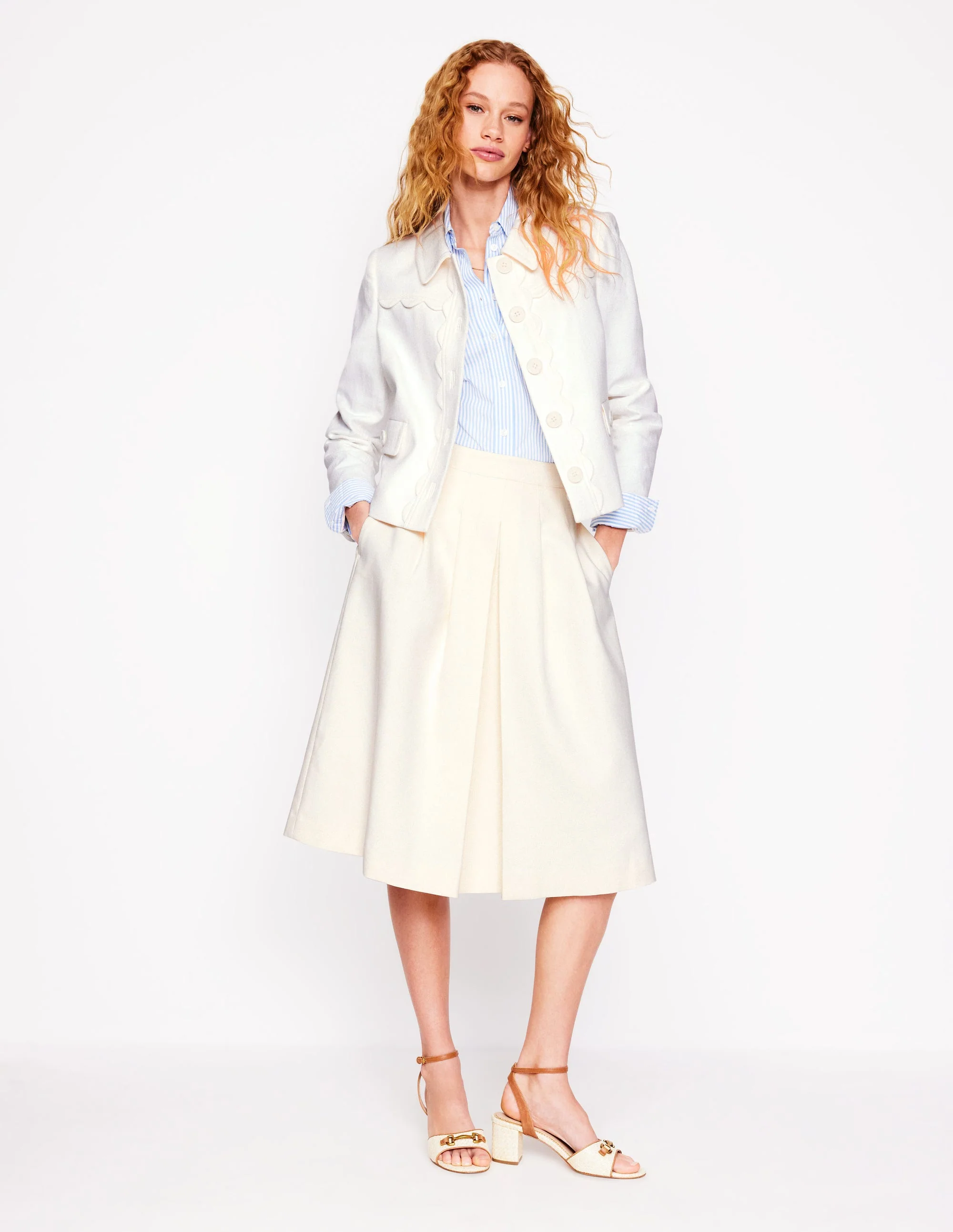 Pleat Detail Midi Skirt-Ivory - Image 5