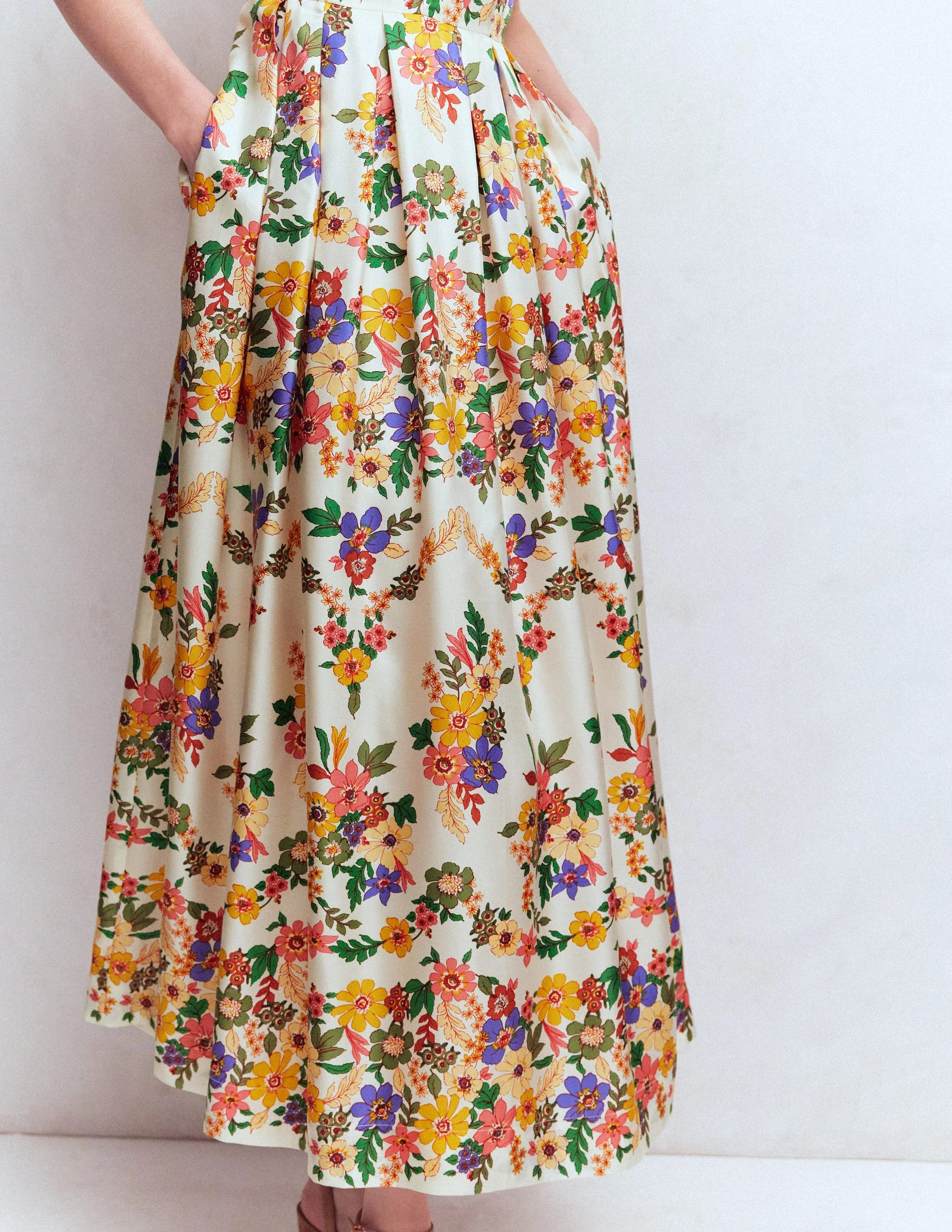 Pleat V-neck Dress-Multi Meadow Flowers - Image 3