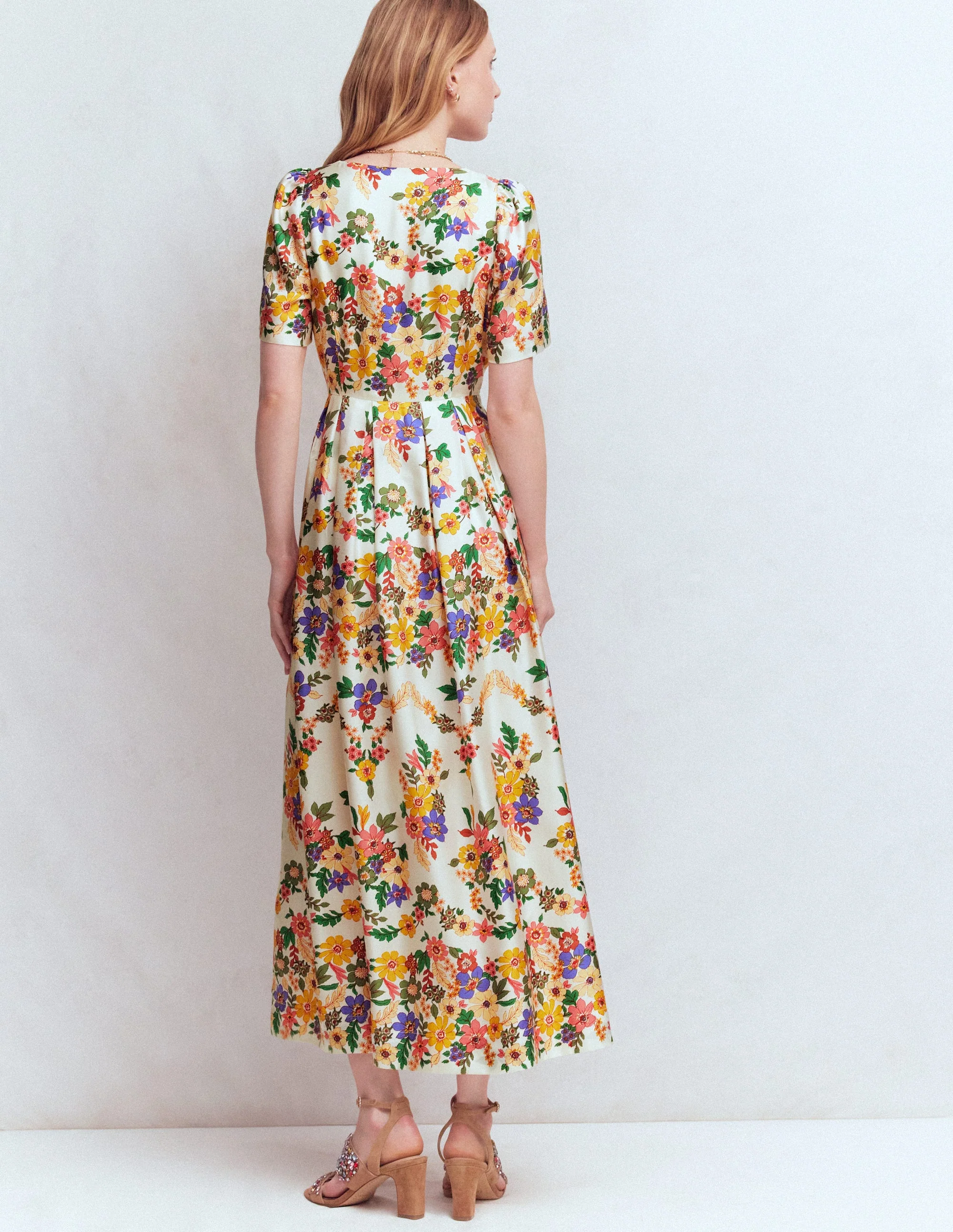 Pleat V-neck Dress-Multi Meadow Flowers - Image 4