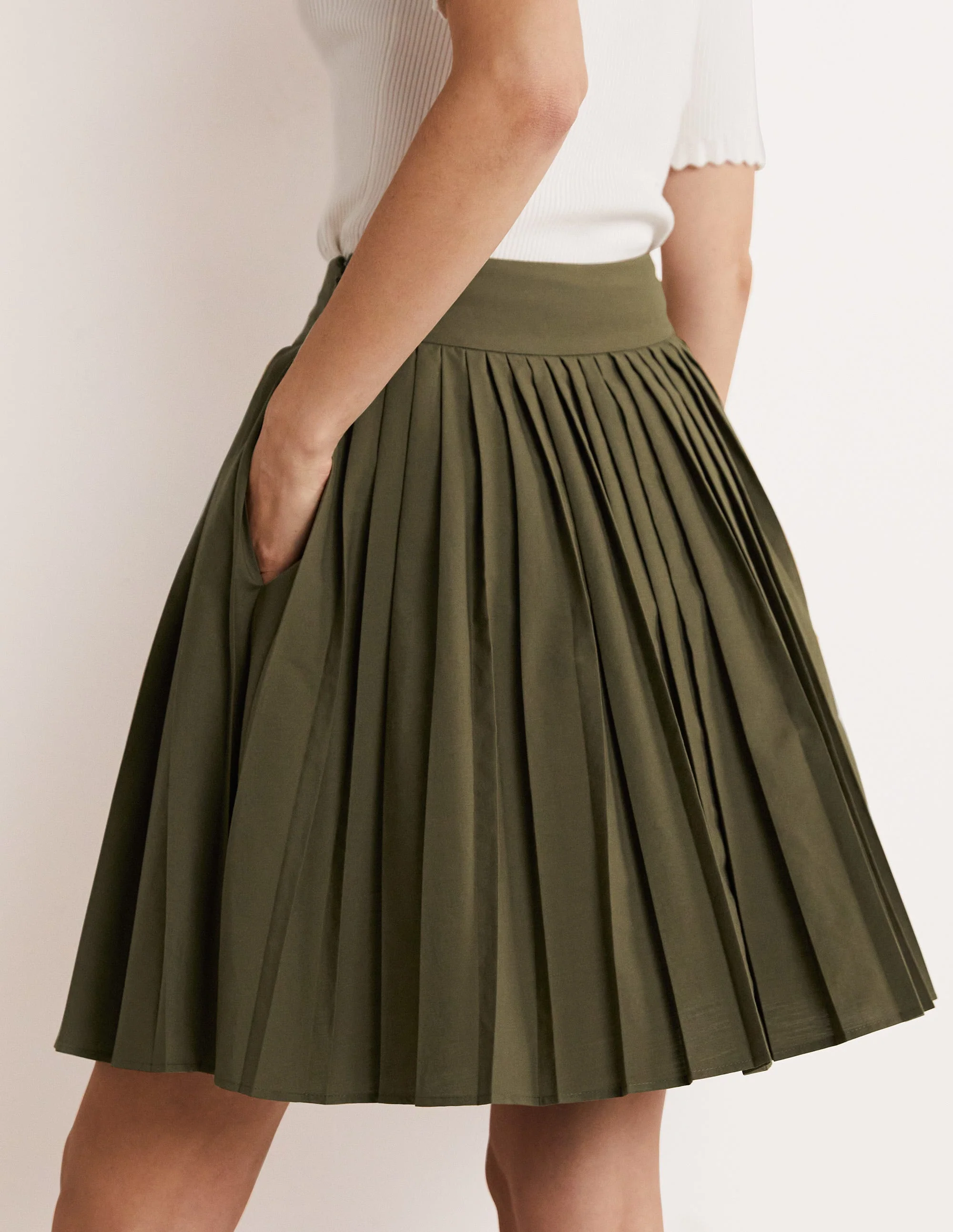 Pleated Cotton Mini Skirt-Oregano Green - Image 3