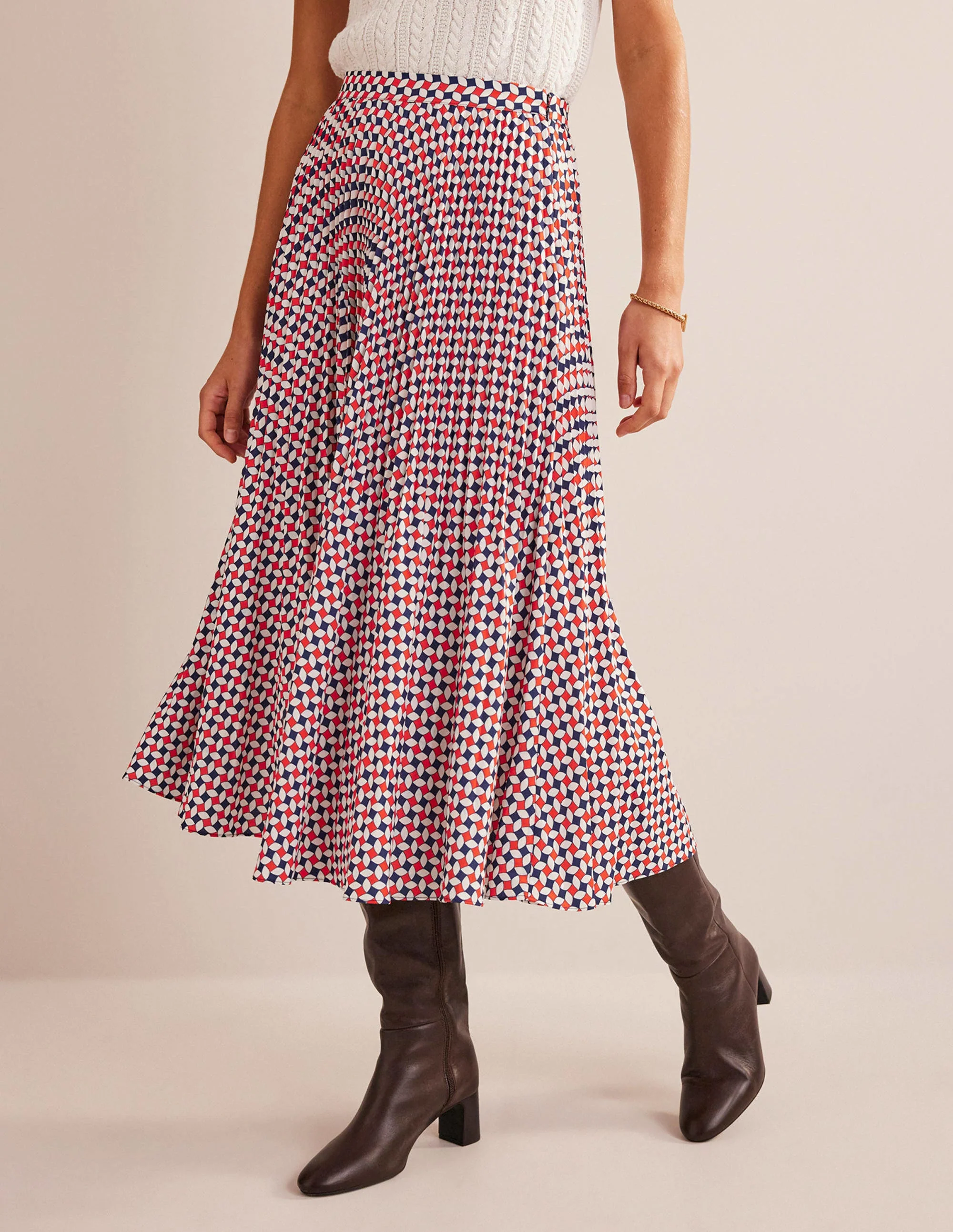 Pleated Midi Skirt-Fiesta Orange, Diamond - Image 2