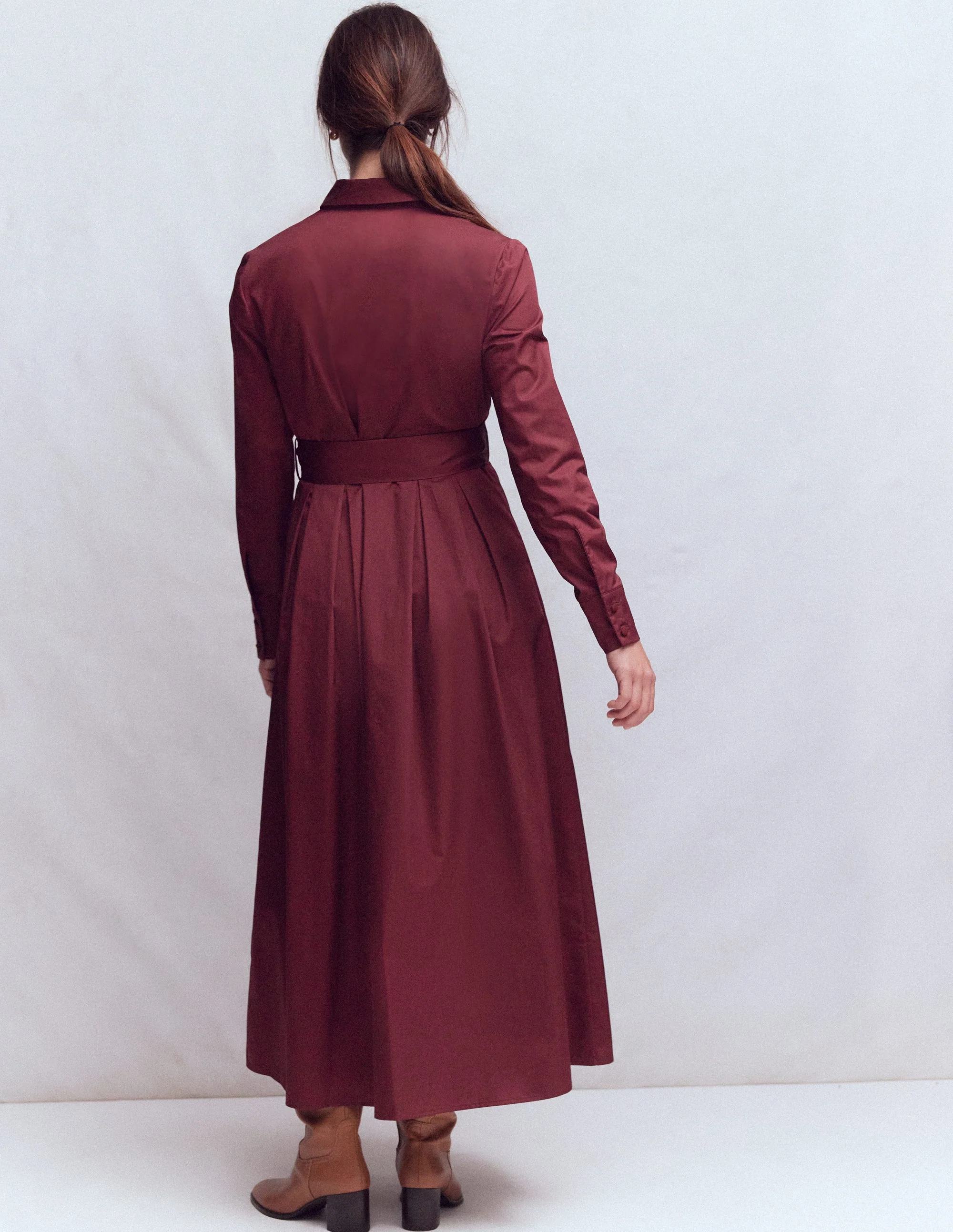 Pleated Ruffle Shirt Dress-Deep Wisteria - Image 3