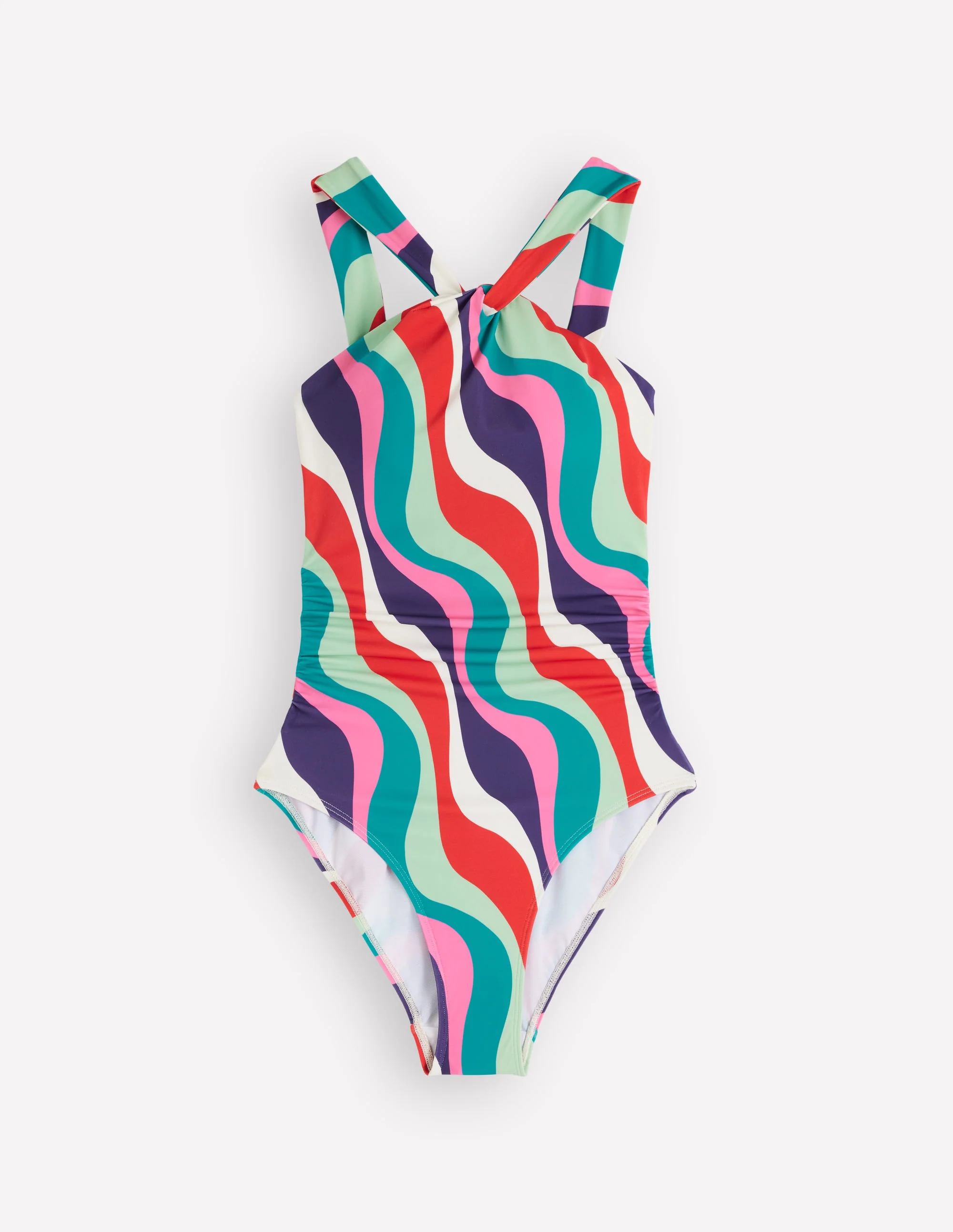 Pleated Strap Cross Swimsuit-Multi, Rhythmic Wave - Image 6