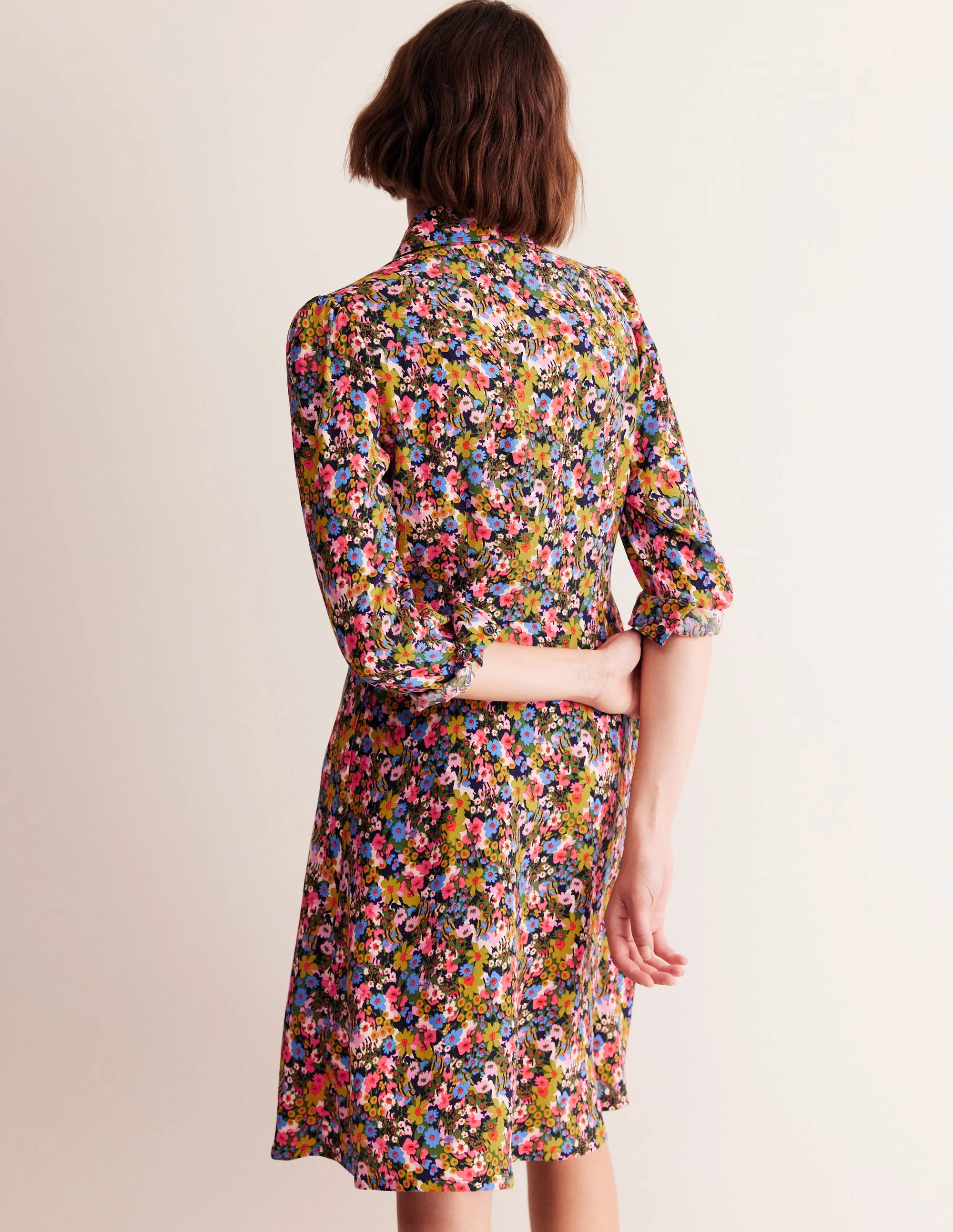 Pocket Detail Shirt Dress-Kale, Meadow Pop - Image 3