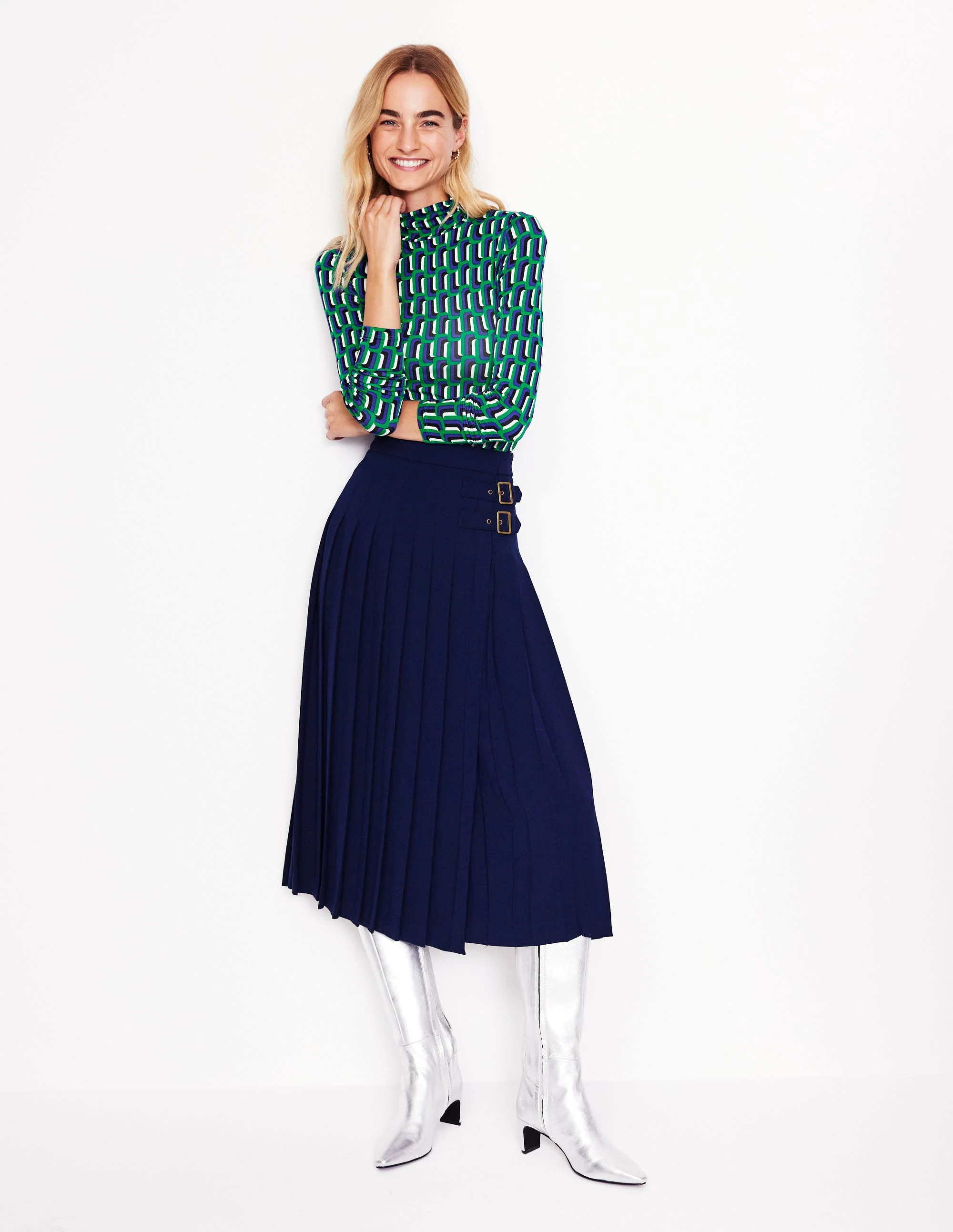 Polly Jersey Top-Green and Blue, Falling Geo - Image 4