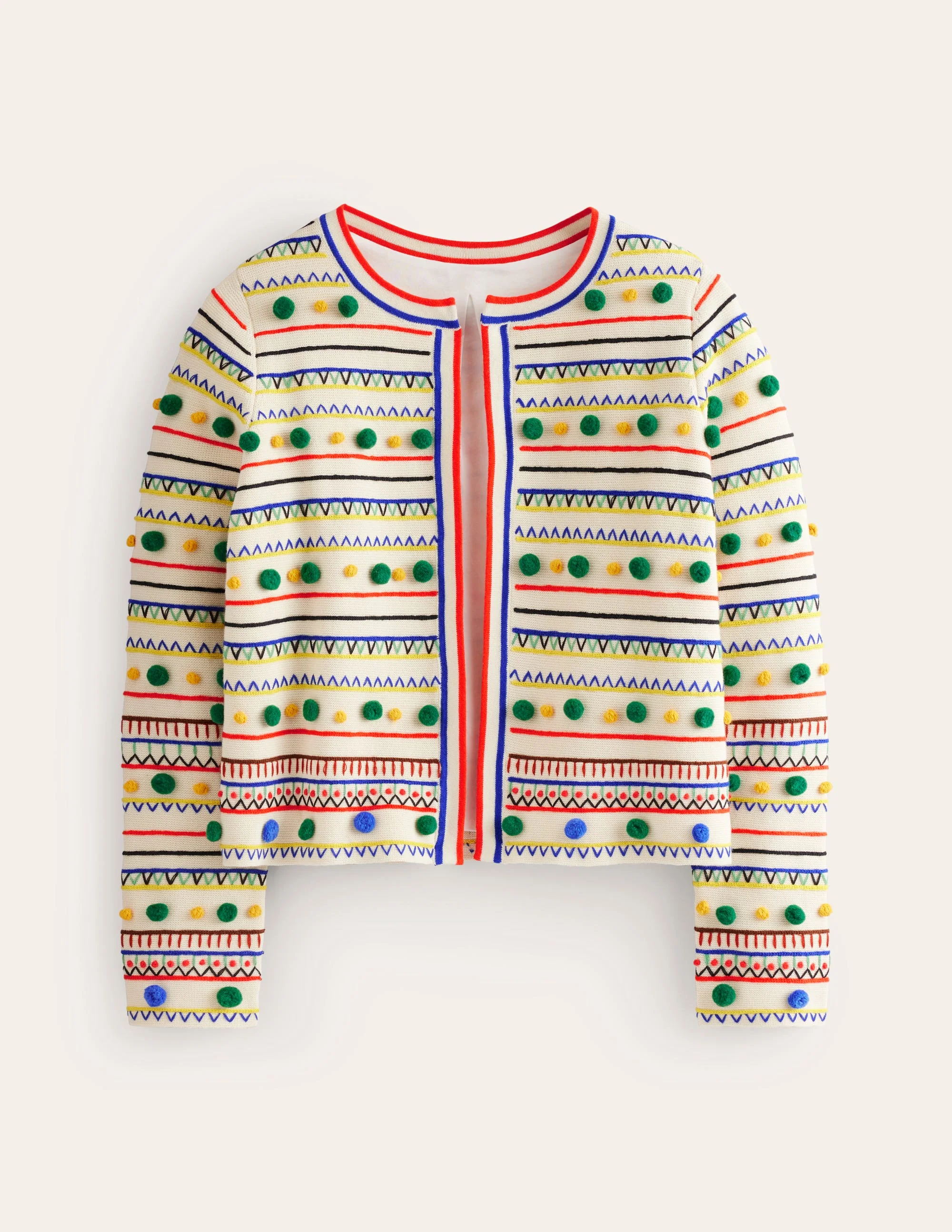 Pom Pom Knitted Jacket-Warm Ivory, Multi - Image 5