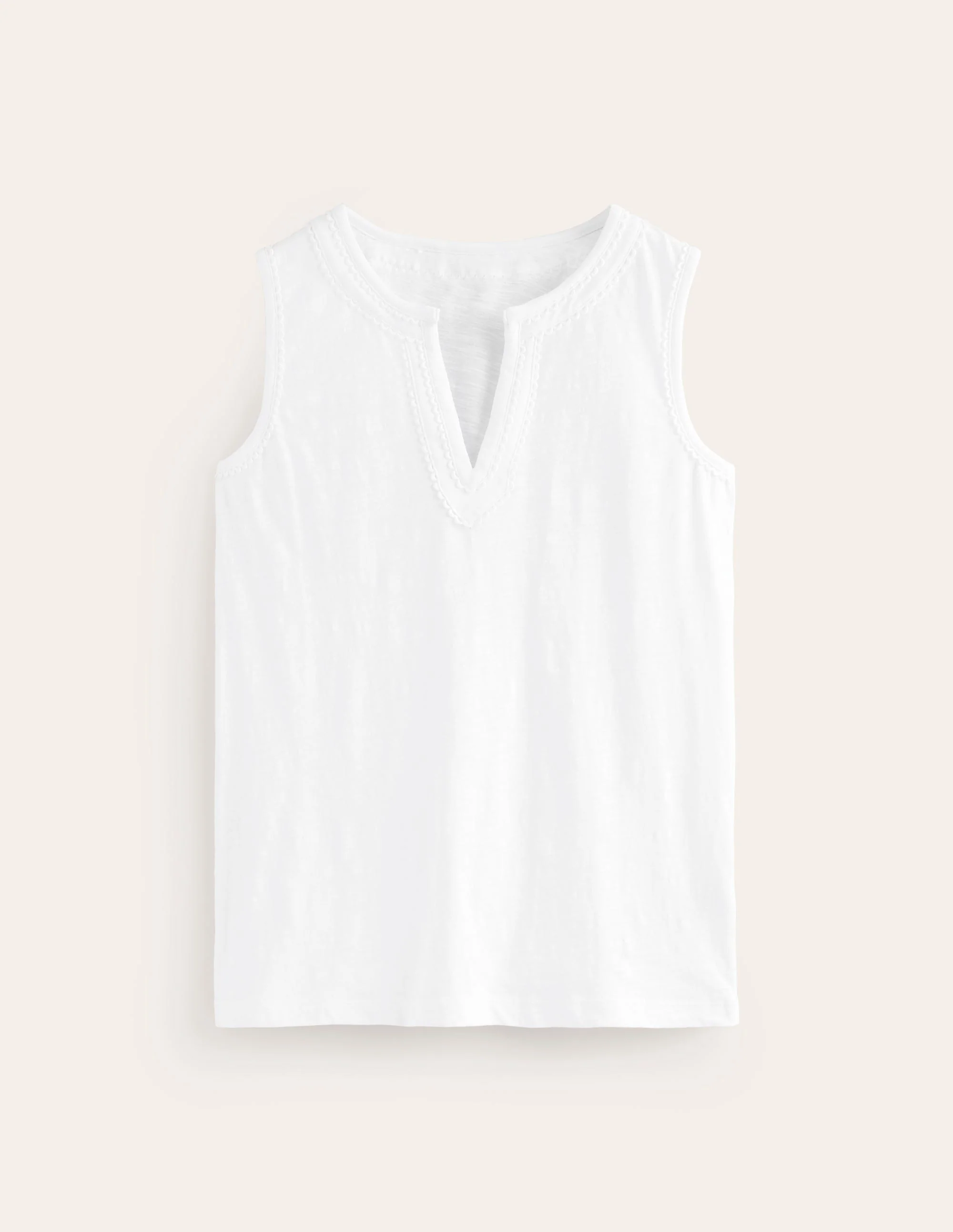 Pom Trim Detail Tank Top-White - Image 5