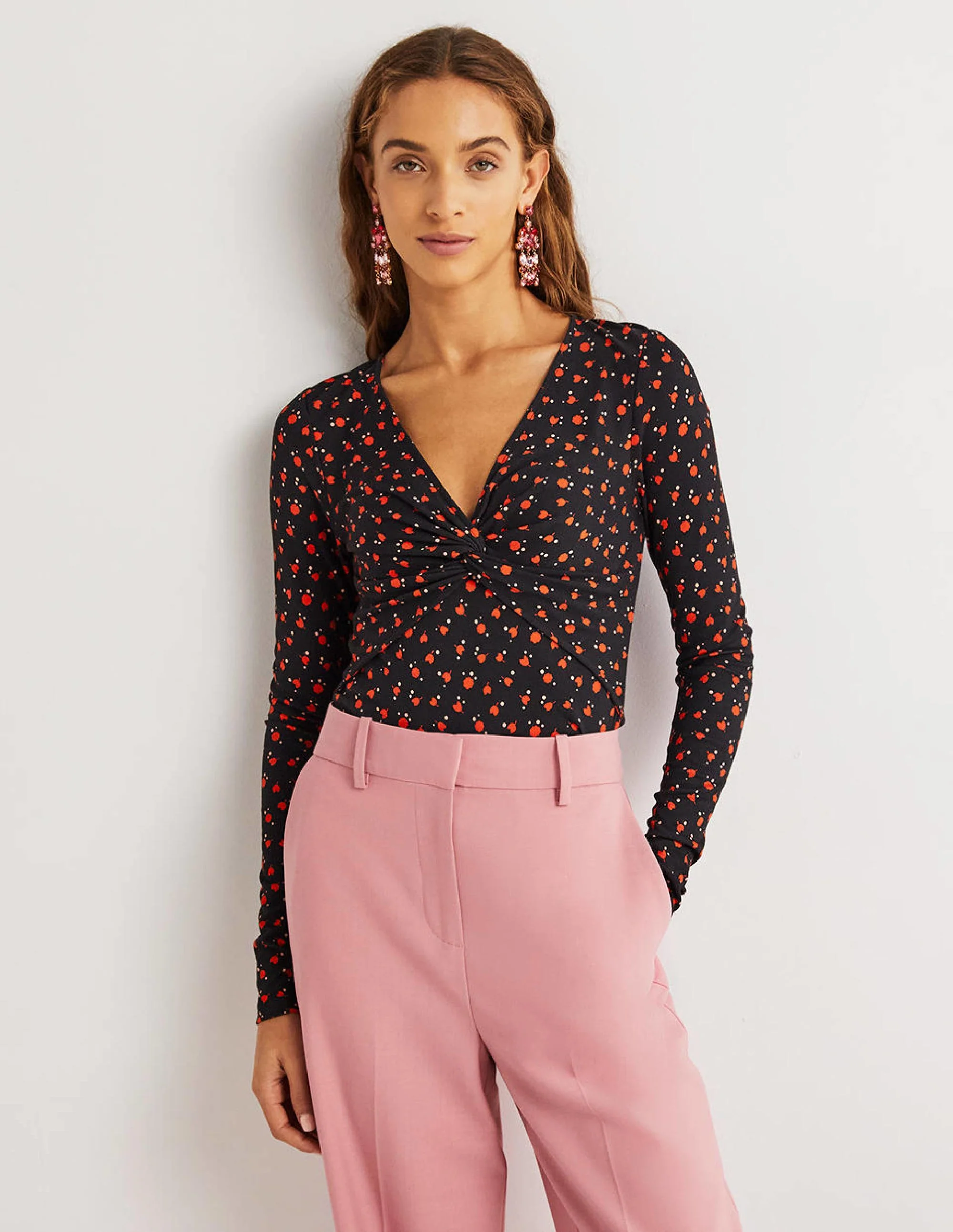 Ponte Twist Front Jersey Top-Rocket Red, Tulip Charm - Image 4