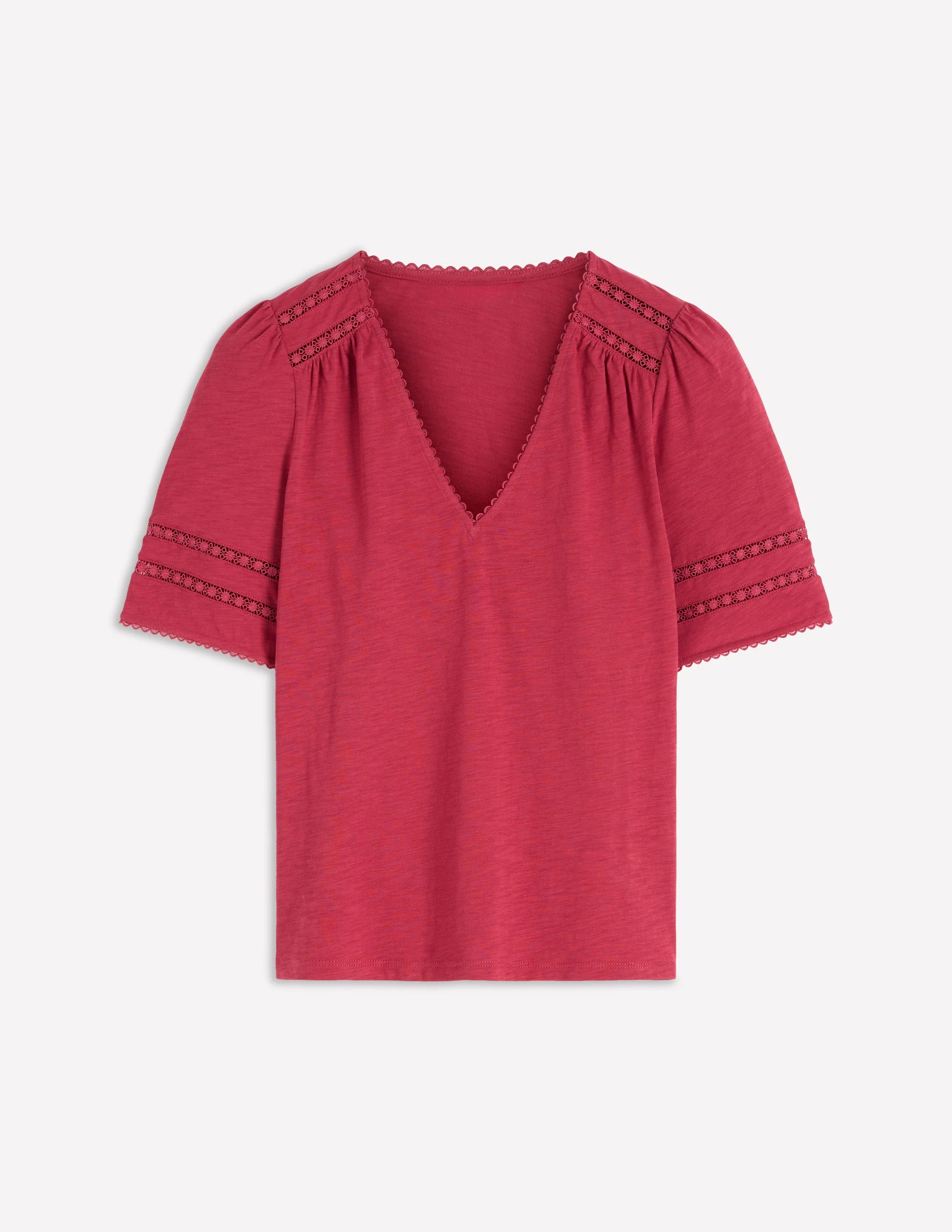 Poppy Trim V Neck T-Shirt-Terracotta Red - Image 5