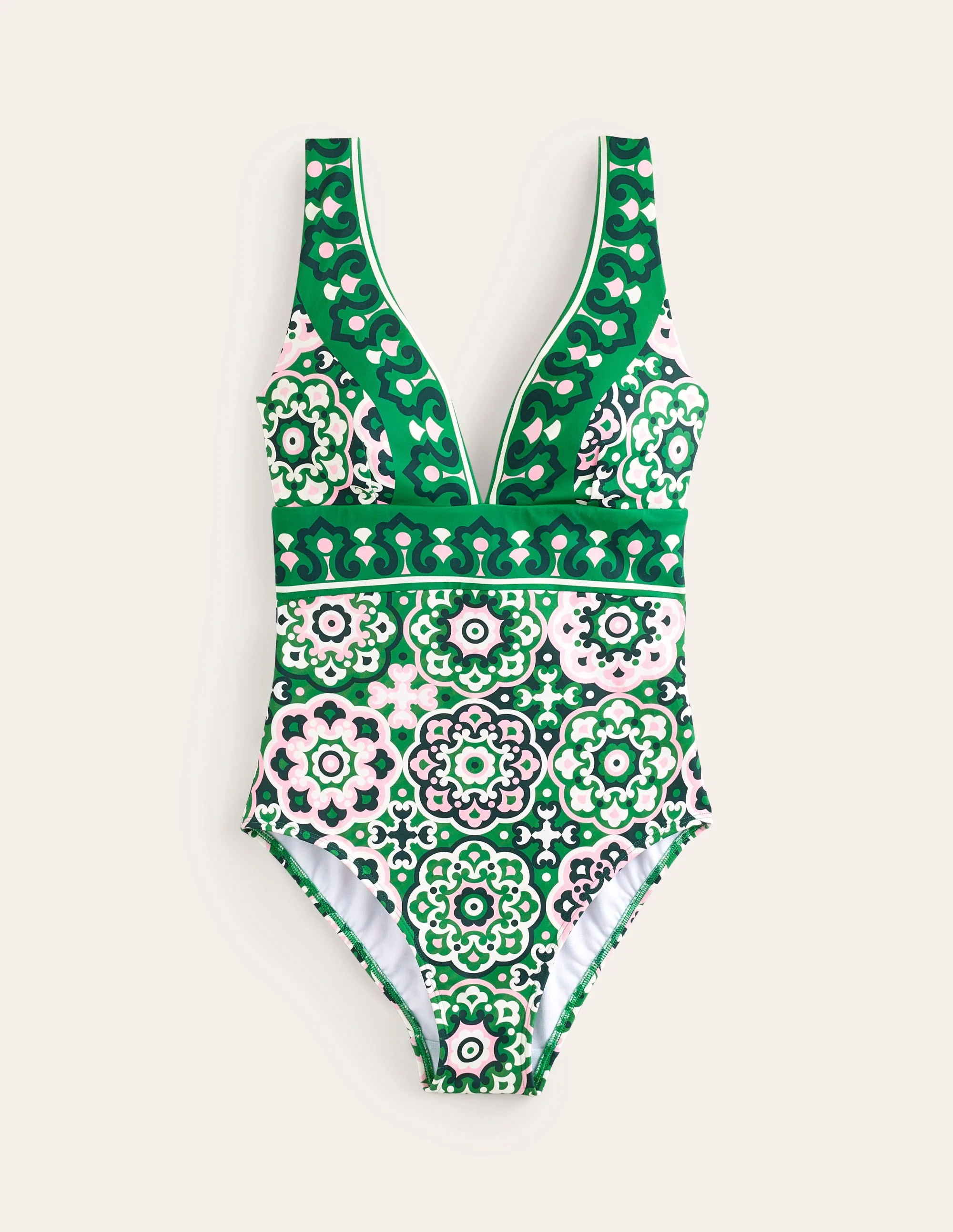 Porto V-neck Swimsuit-Green, Artisian Geo - Image 6