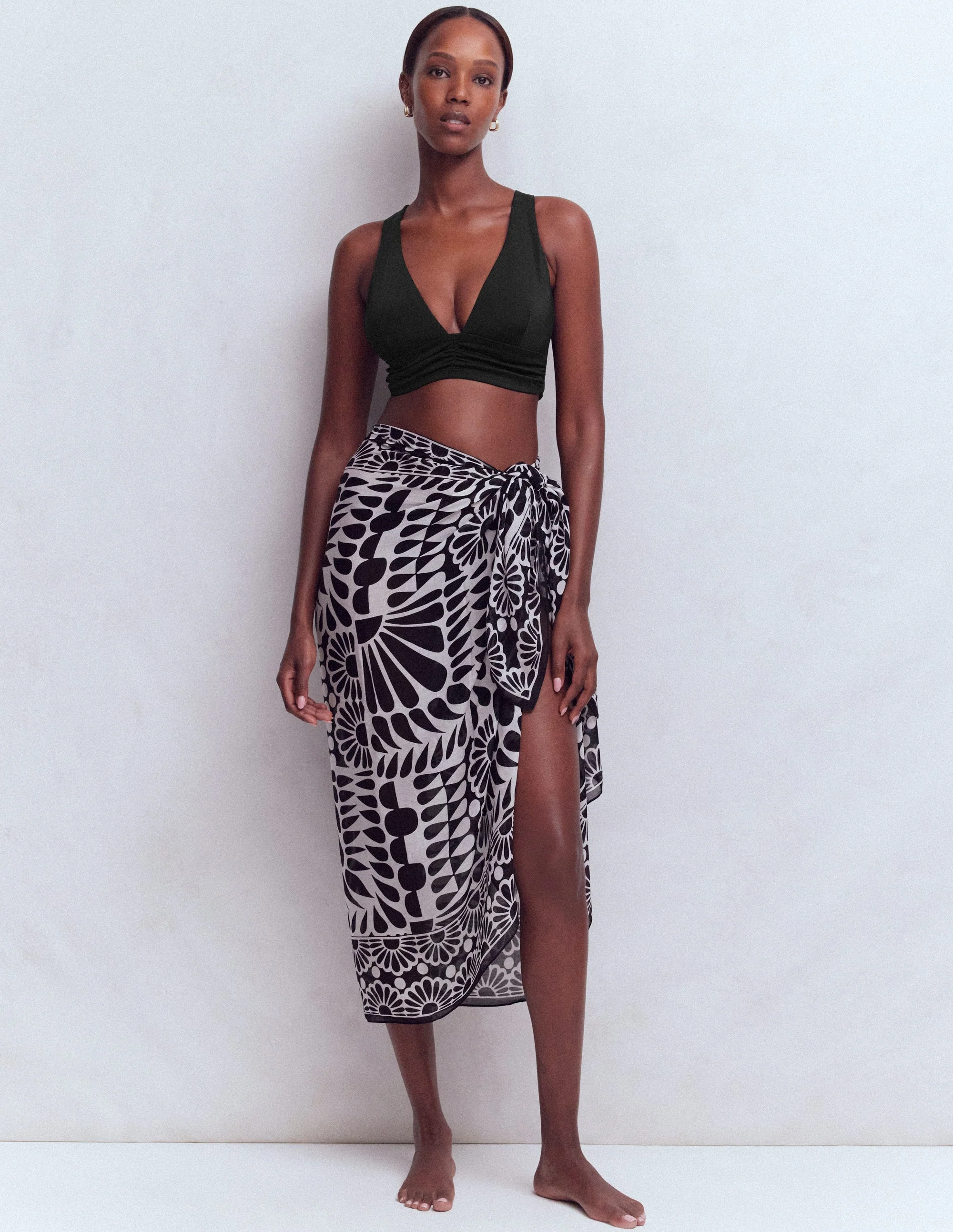 Printed Sarong Scarf-Black, Geo Stamp - Image 2